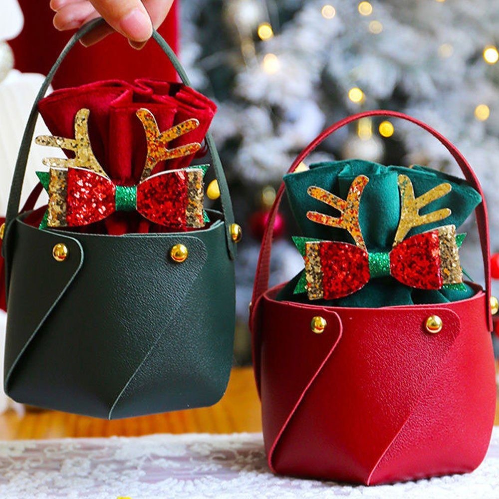 AUzzO~ Geschenkpapier Weihnachtsdekoration Apfeltasche für geschenktüte Weihnachten Weihnachtsfeier Süßigkeiten 5-tlg Tragbares für Leder