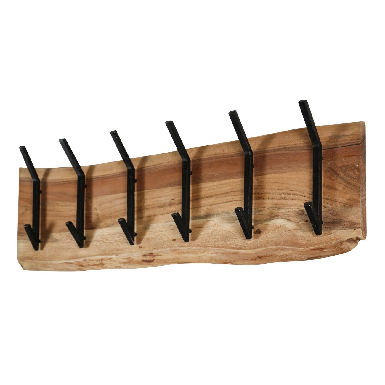 Feeling4Home Garderobe Bord - Akazienholz massiv Natur, 6 Haken, Unikat mit markanter Holzmaserung und Baumkante