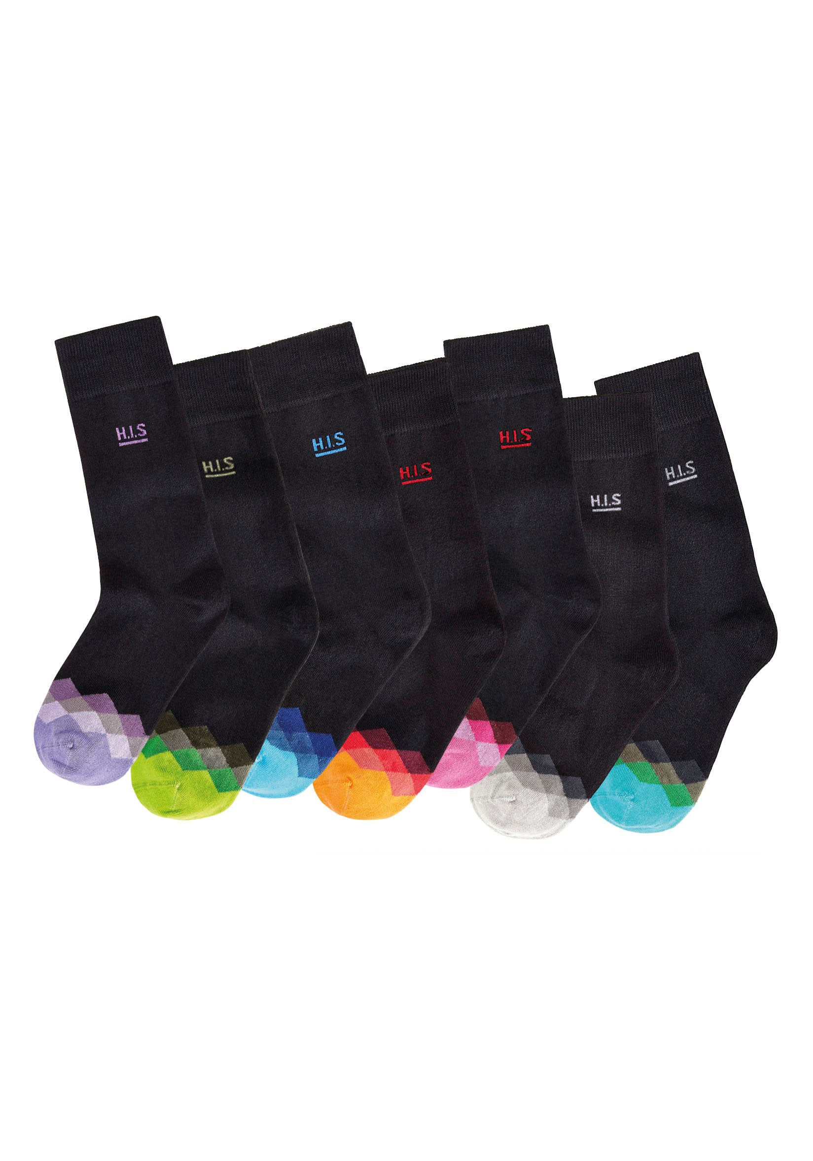 H.I.S Socken Lustige Kinder Damen Socken Atmungsaktive Baumwolle (Packung, 7-Paar, Gr. 31-34 bis 39-42) mit bunt gemusterter Spitze