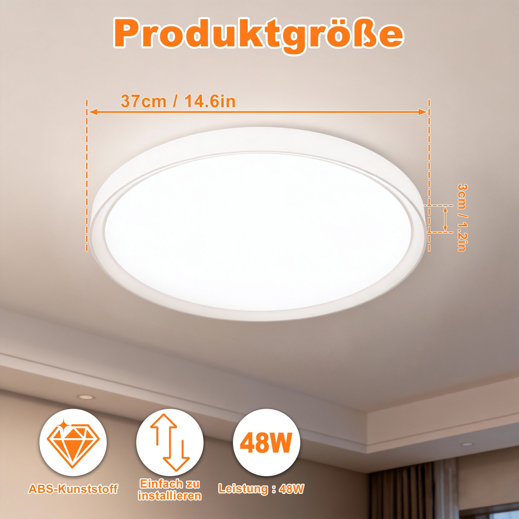 FIVMEN LED Deckenleuchte Deckenlampe 36 W/48 W/72 W Flach Rund 6000K-6500K günstig online kaufen