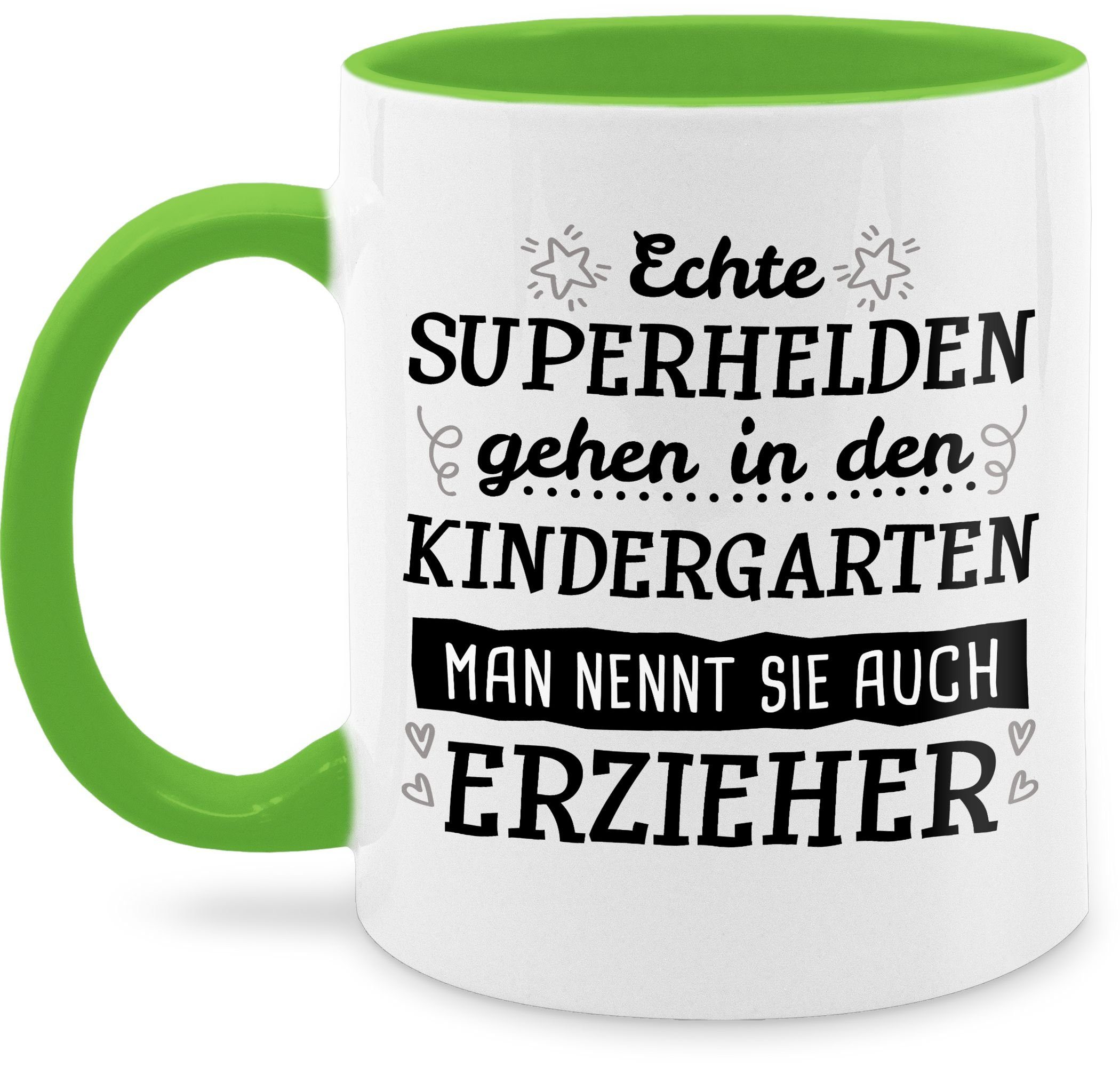 Shirtracer Tasse Echte Superhelden gehen in den Kindergarten - Erzieher, Keramik, Kaffeetasse Job Geschenk 3 Hellgrün
