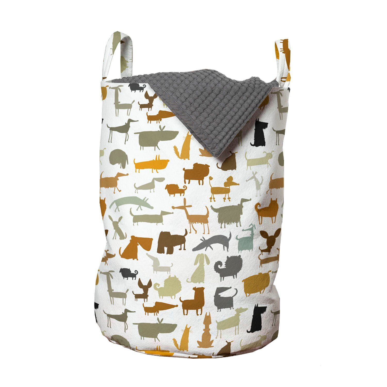Abakuhaus Wäschesäckchen Wäschekorb mit Griffen Kordelzugverschluss für Waschsalons, Hündchen Verschiedene Rasse Hundesilhouetten | Wäschesäcke