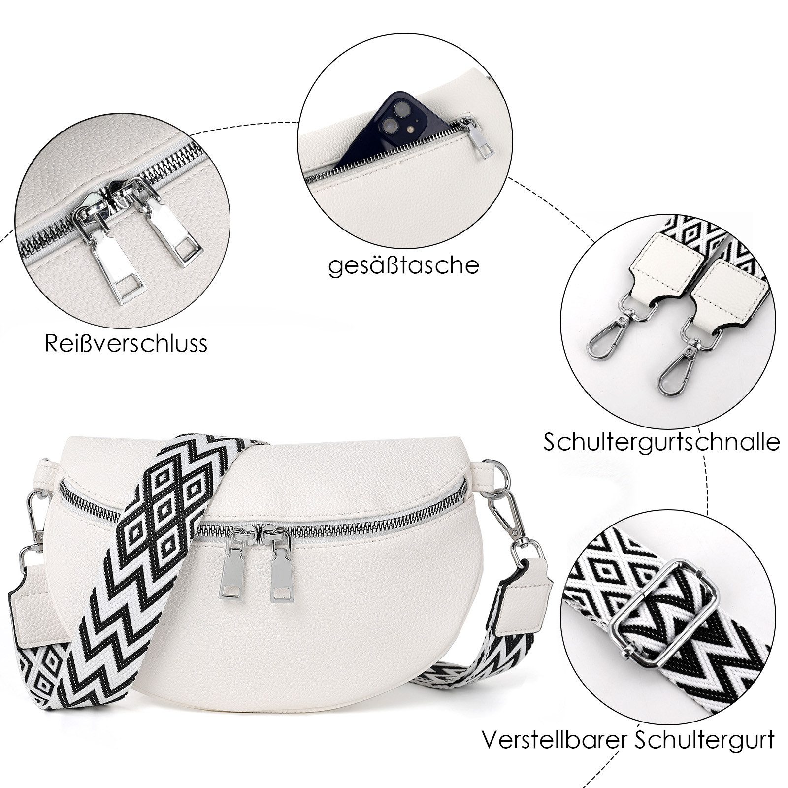 TAN.TOMI Schultertasche Damen Bauchtasche Gürteltasche Umhängetasche Crossbody-Bag Hüfttasche, als Schultertasche tragbar mit Verstellbare Schultergurte