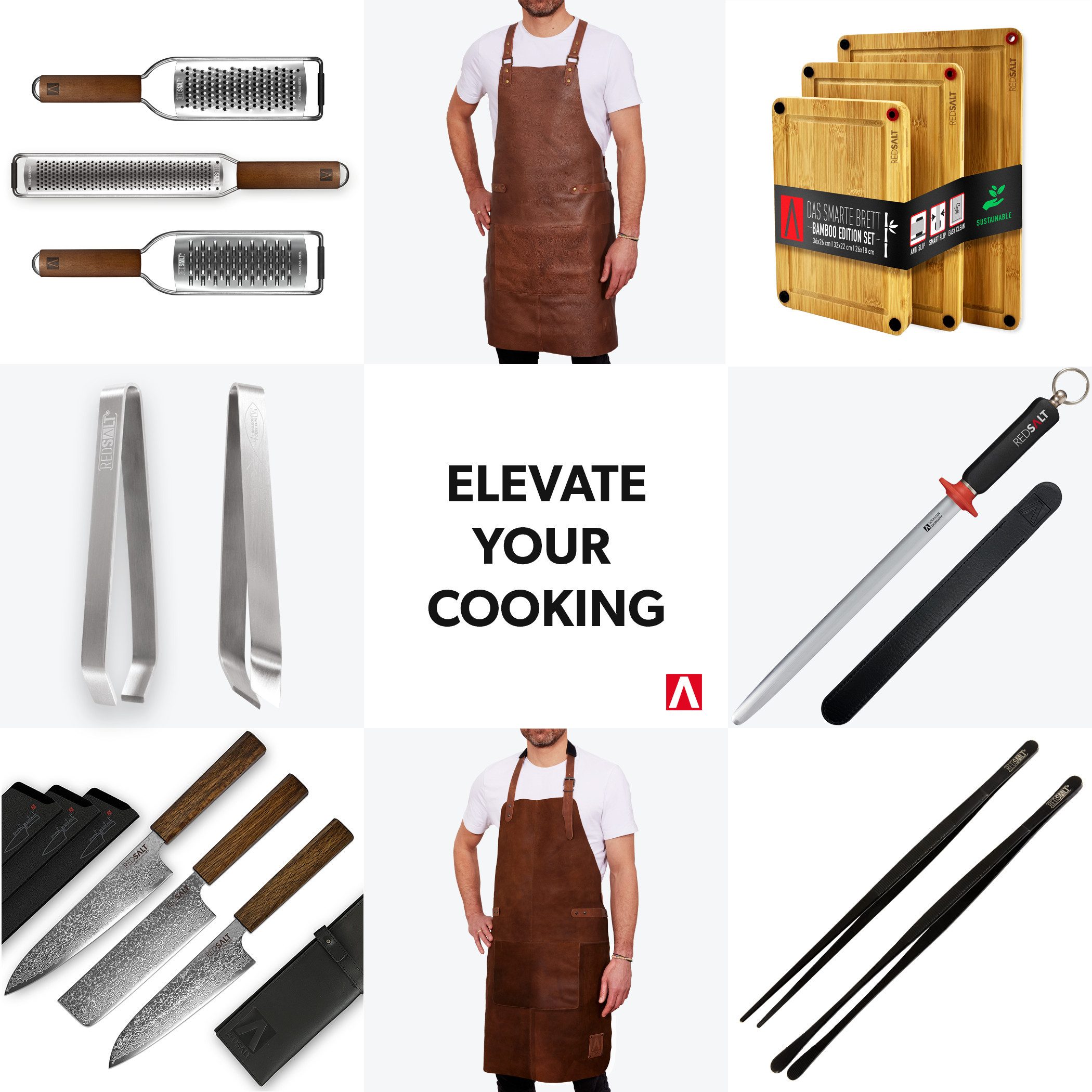 REDSALT® Schneidebrett rutschfestes Bambus Küchenbrett beidseitig verwendbar antibakteriell, 36x26x2,5, tiefe Saftrille, innovative Silikonfüße, nachhaltig