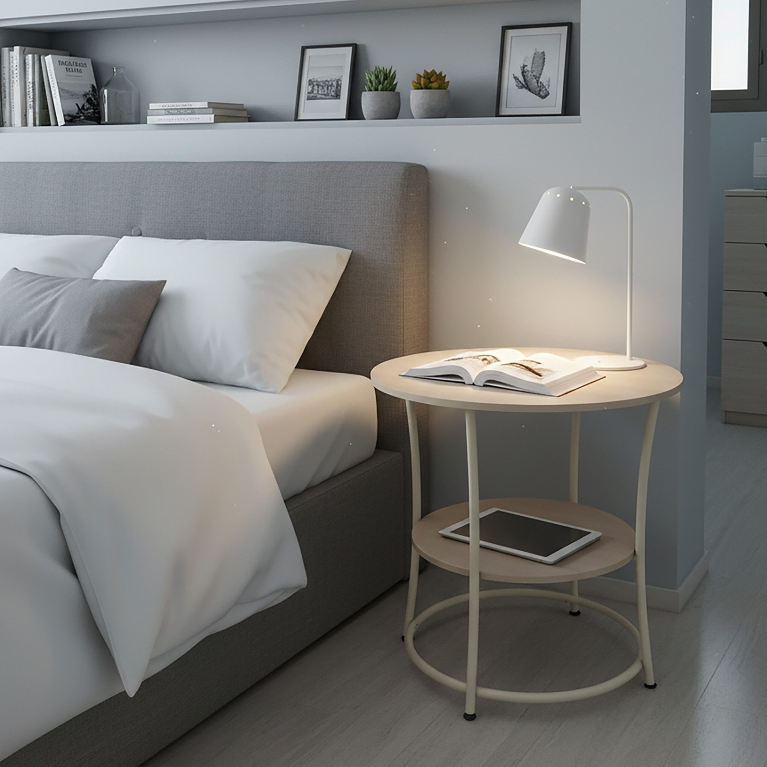relaxdays Beistelltisch mit 2 Ablage, Creme günstig online kaufen