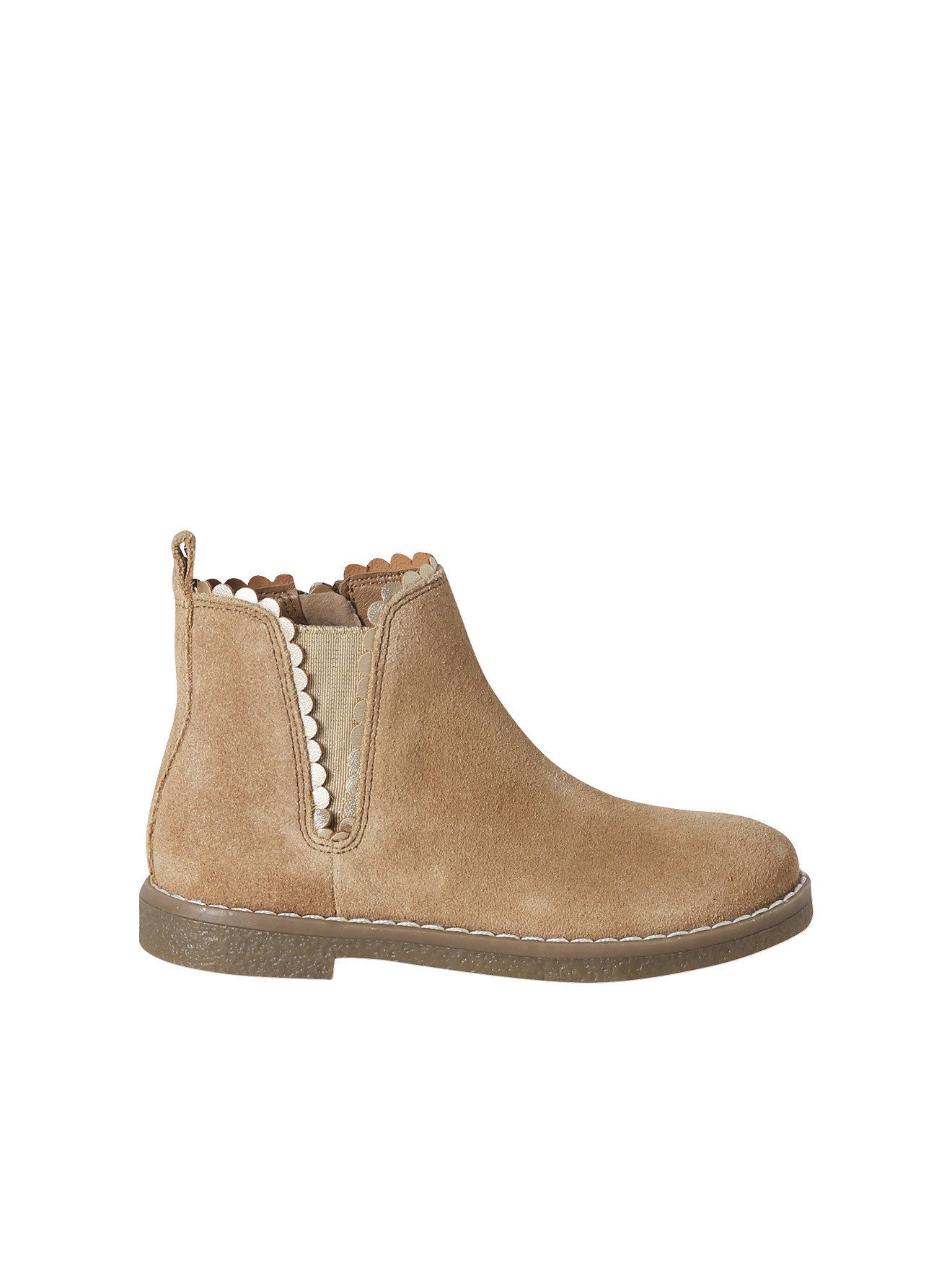 vertbaudet Mädchen Leder-Boots mit Zierborte, Reißverschluss Schnürboots Gummizug-Einsatz, Glanzeffekt