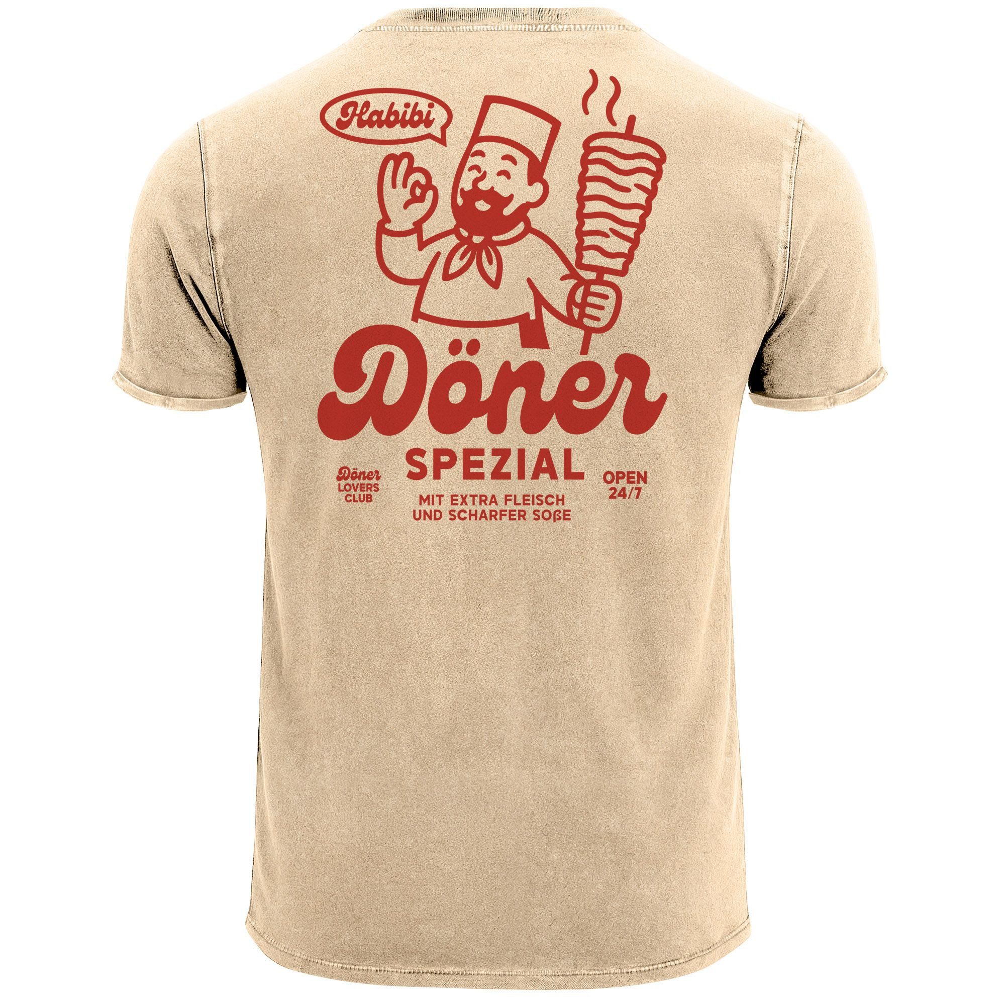 Print-Shirt Herren Vintage T-Shirt Backprint Döner Kebab Retro Design ComicStil