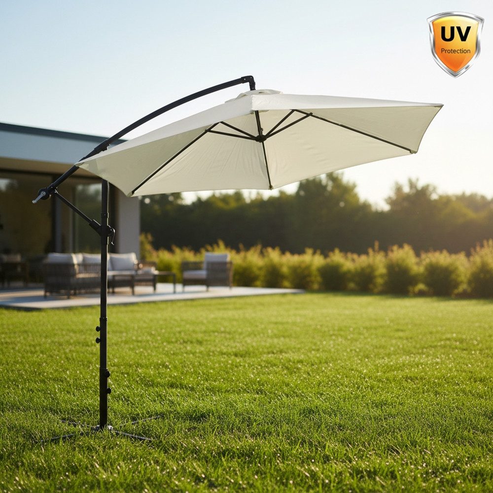 Melko Sonnenschirm Ampelschirm Sonnenschirm Kurbelschirm Ø 300 LED in Beige oder Grau, LxB: 300x300 cm, Stück, LED Beleuchtung