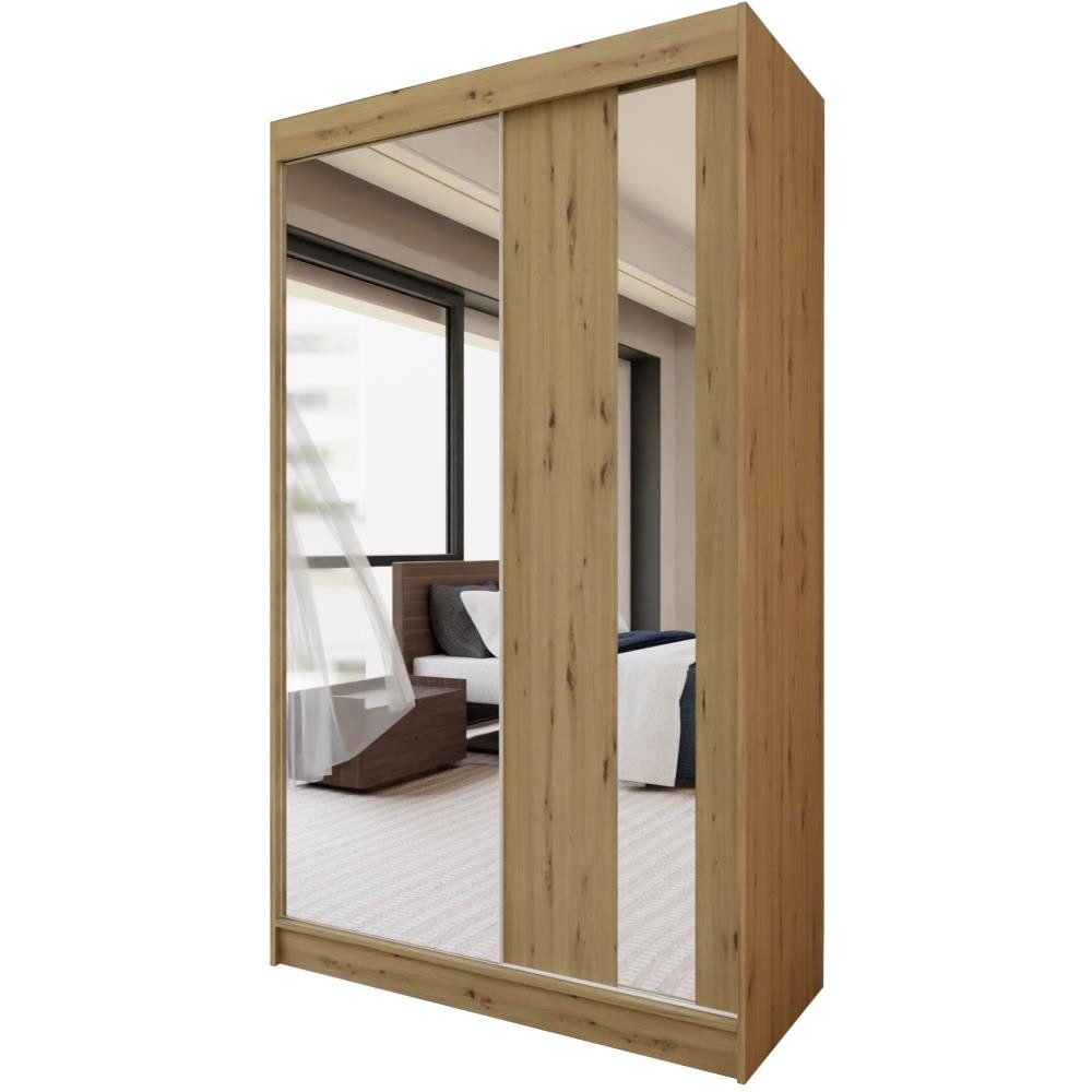Beautysofa Schwebetürenschrank Gaja (weiß, schwarz, graphit, artisan, Kaschmir Farbe) mit Schubladen, Spiegeln und Kleiderstange