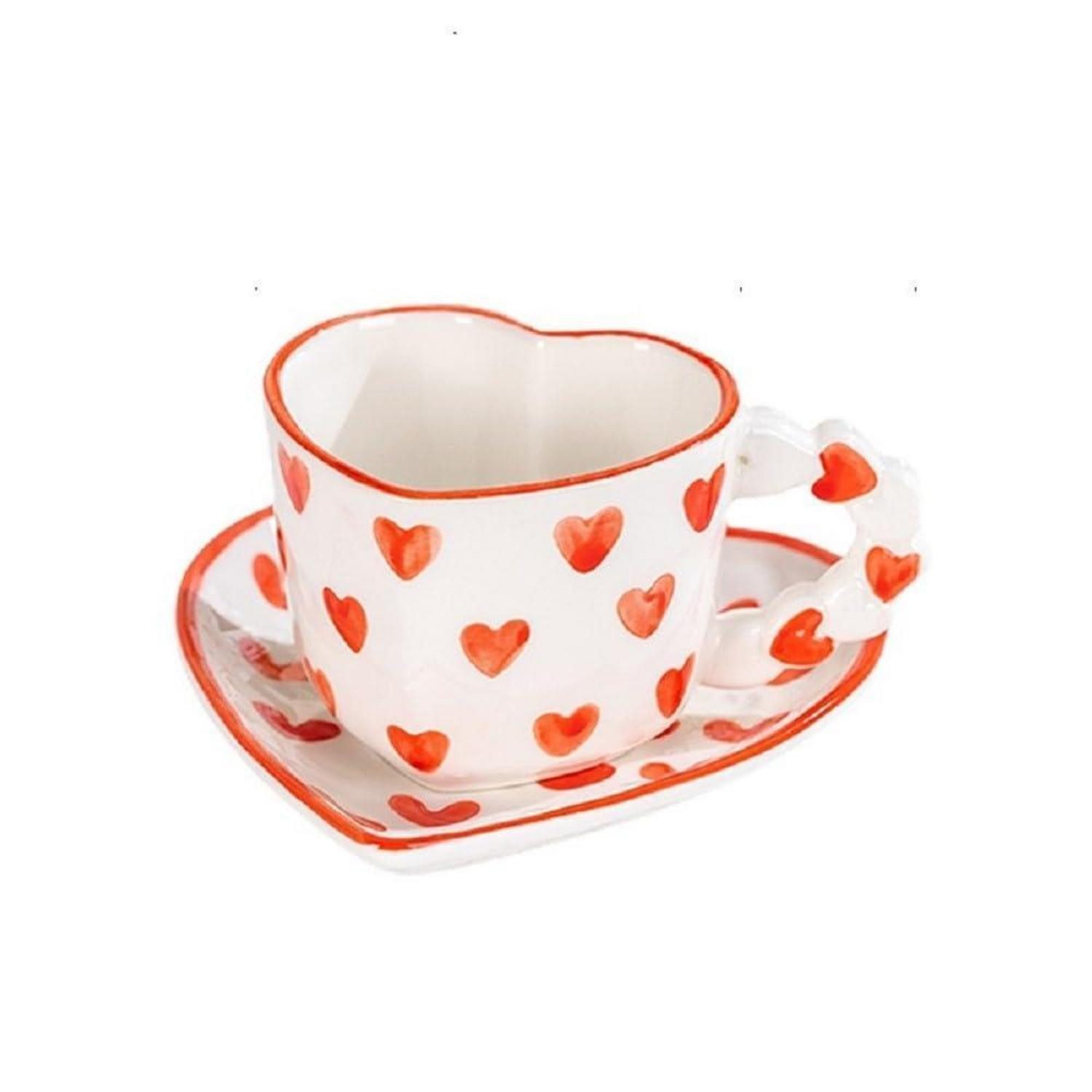 LuxusKollektion Tasse Kaffeetasse Herz Rot mit Untertasse 250ml, Keramik