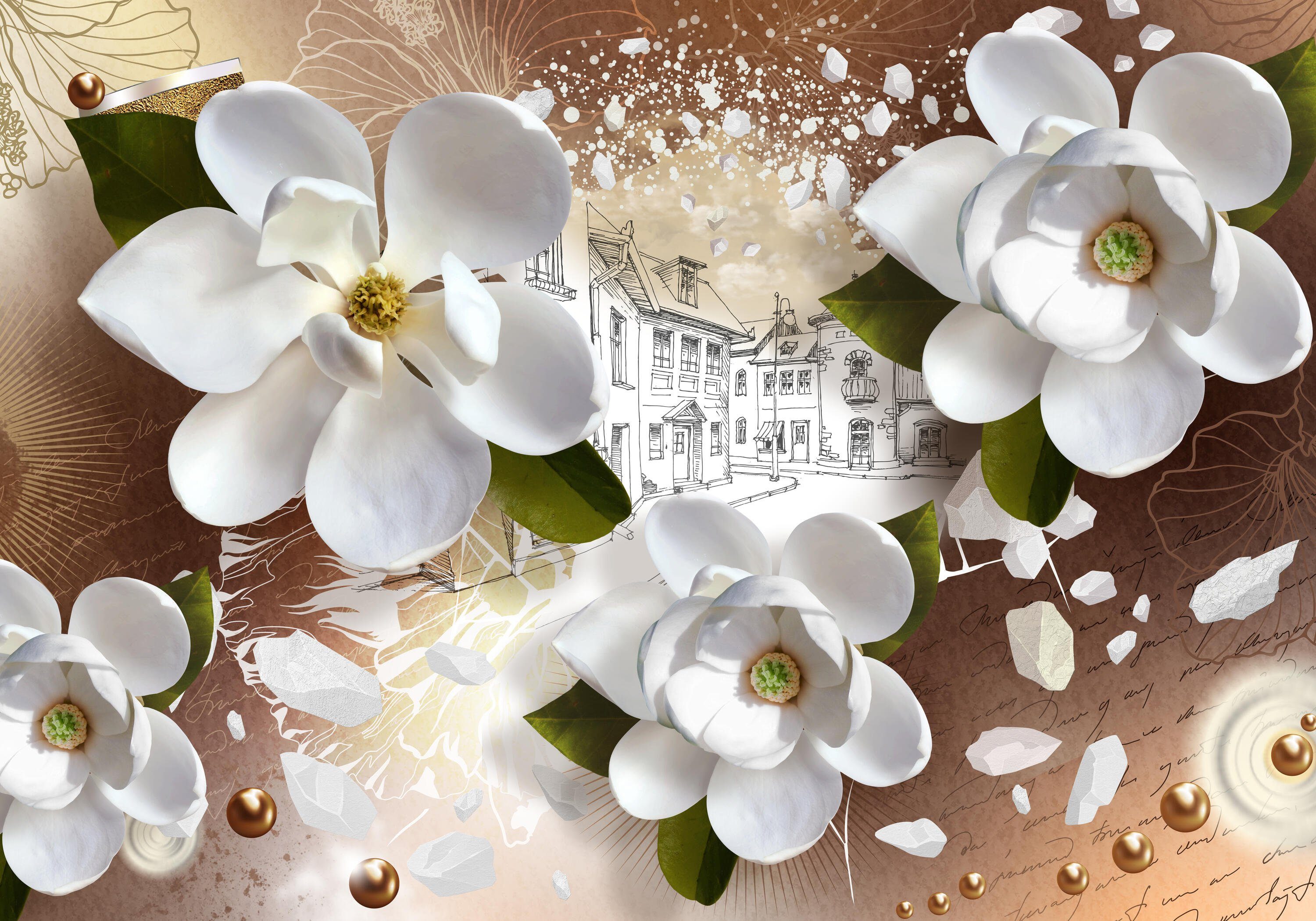 wandmotiv24 Fototapete weiße Blüten Perlen, glatt, Wandtapete, Motivtapete, matt, Vliestapete