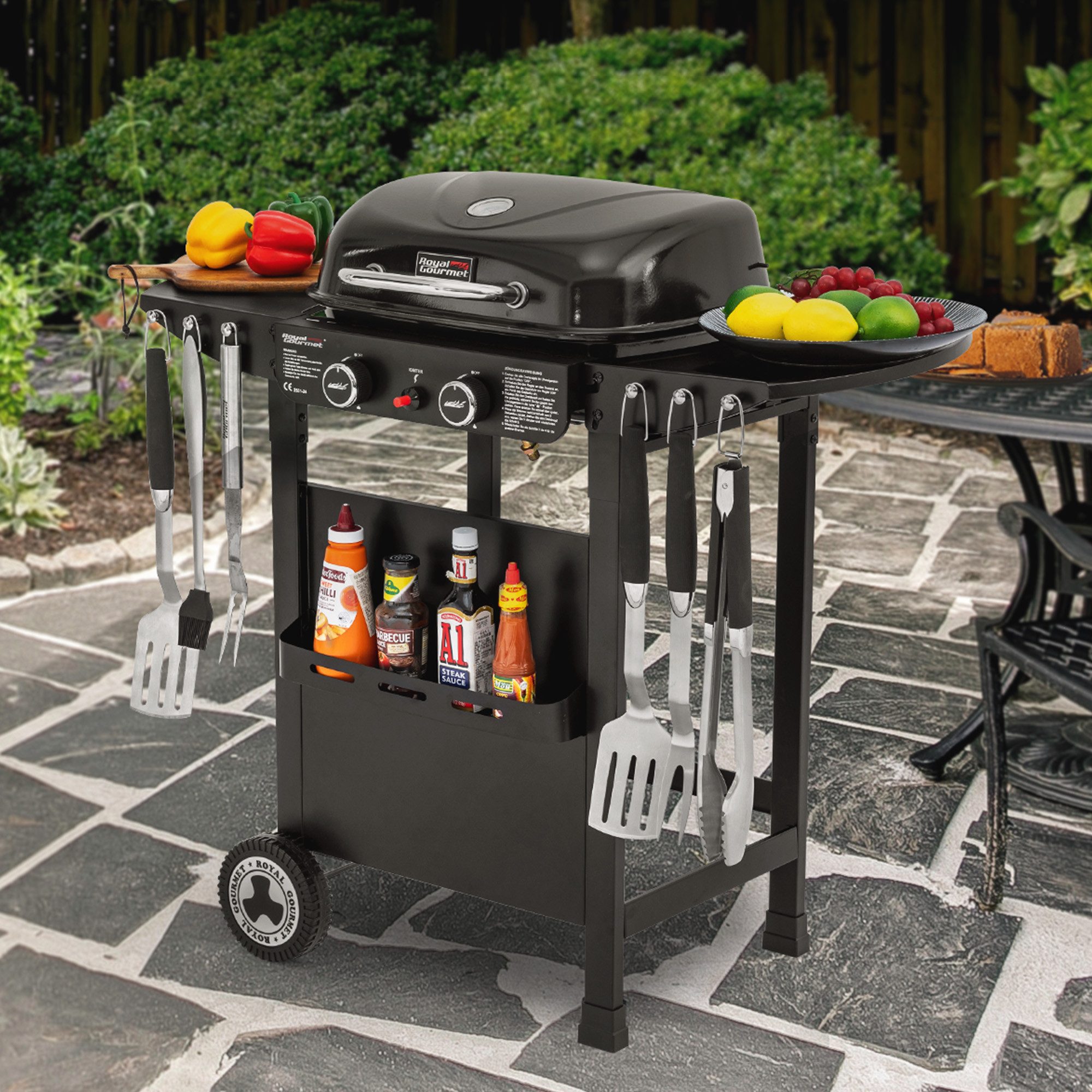 Royal Gourmet Gasgrill 2-Brenner Gasgrill und Griddle Combo, 2 IN 1 Grillwagen, mit abnehmbarem Fettbehälter und eingebautem Thermometer