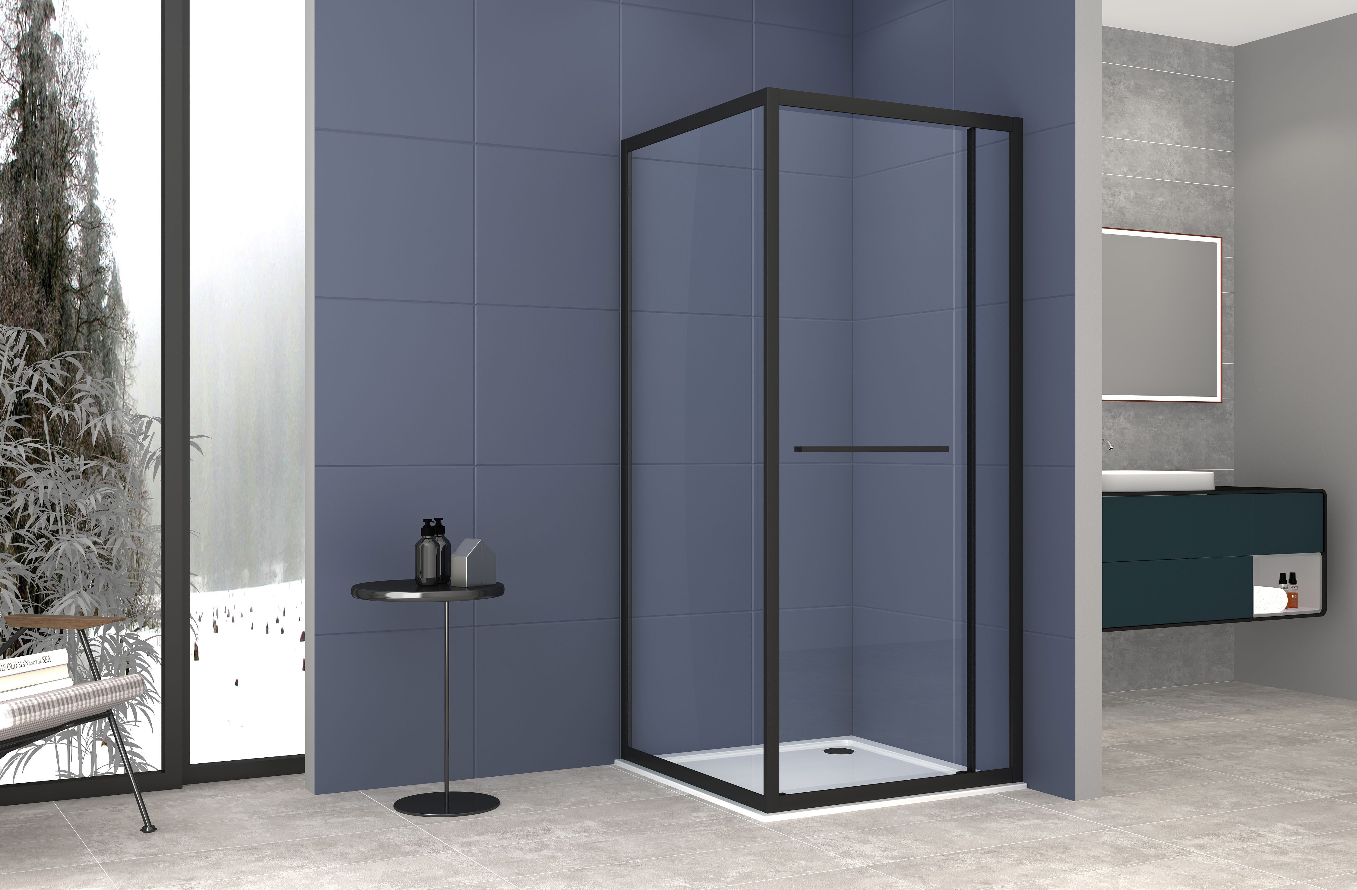 Sanotechnik Eckdusche Sanotechnik SlimLine Eckduschkabine schwarz, Einscheibensicherheitsglas