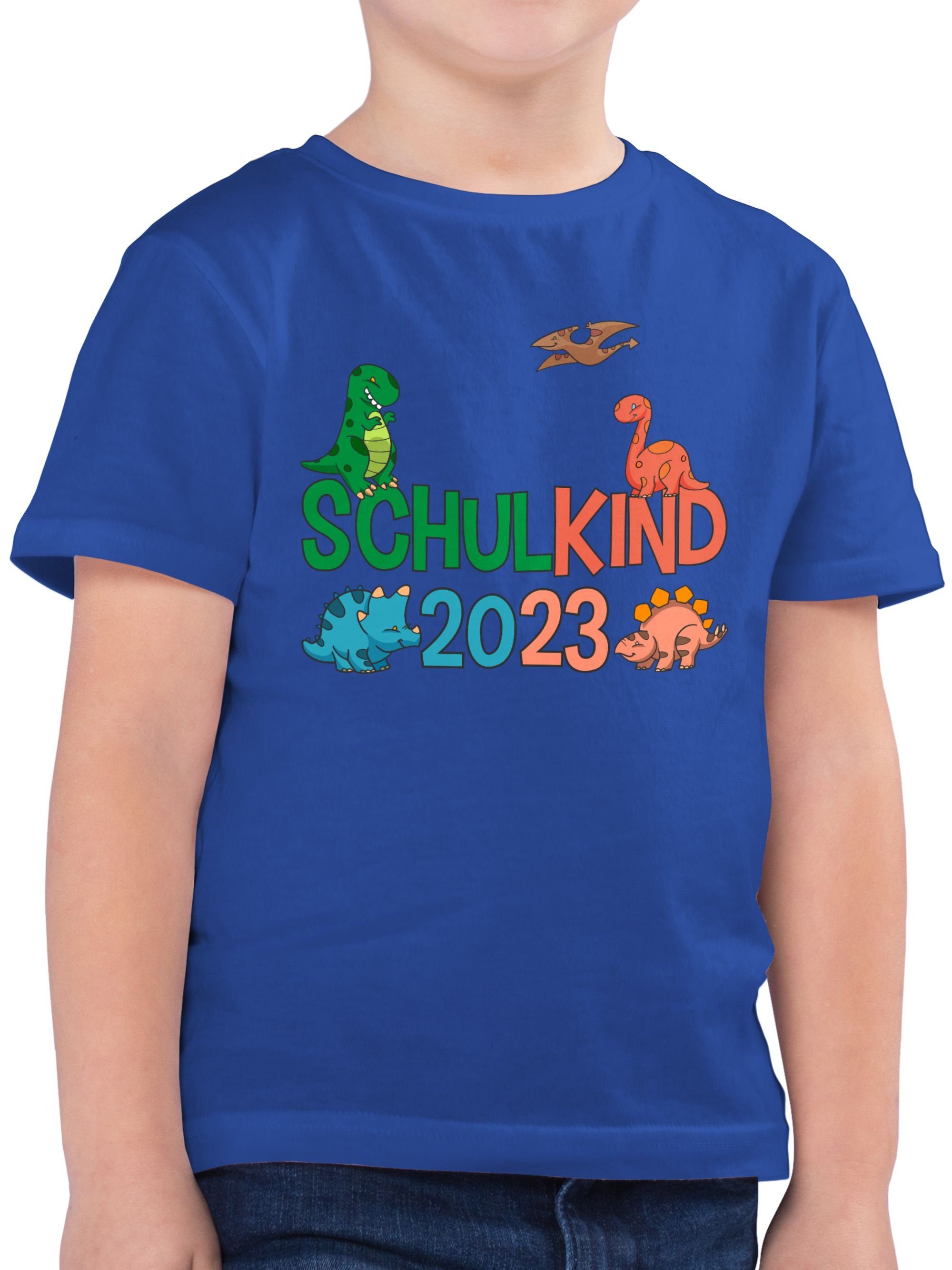 03 2023 Schulanfang Dinos Schulkind Shirtracer Junge Geschenke T-Shirt Einschulung Royalblau