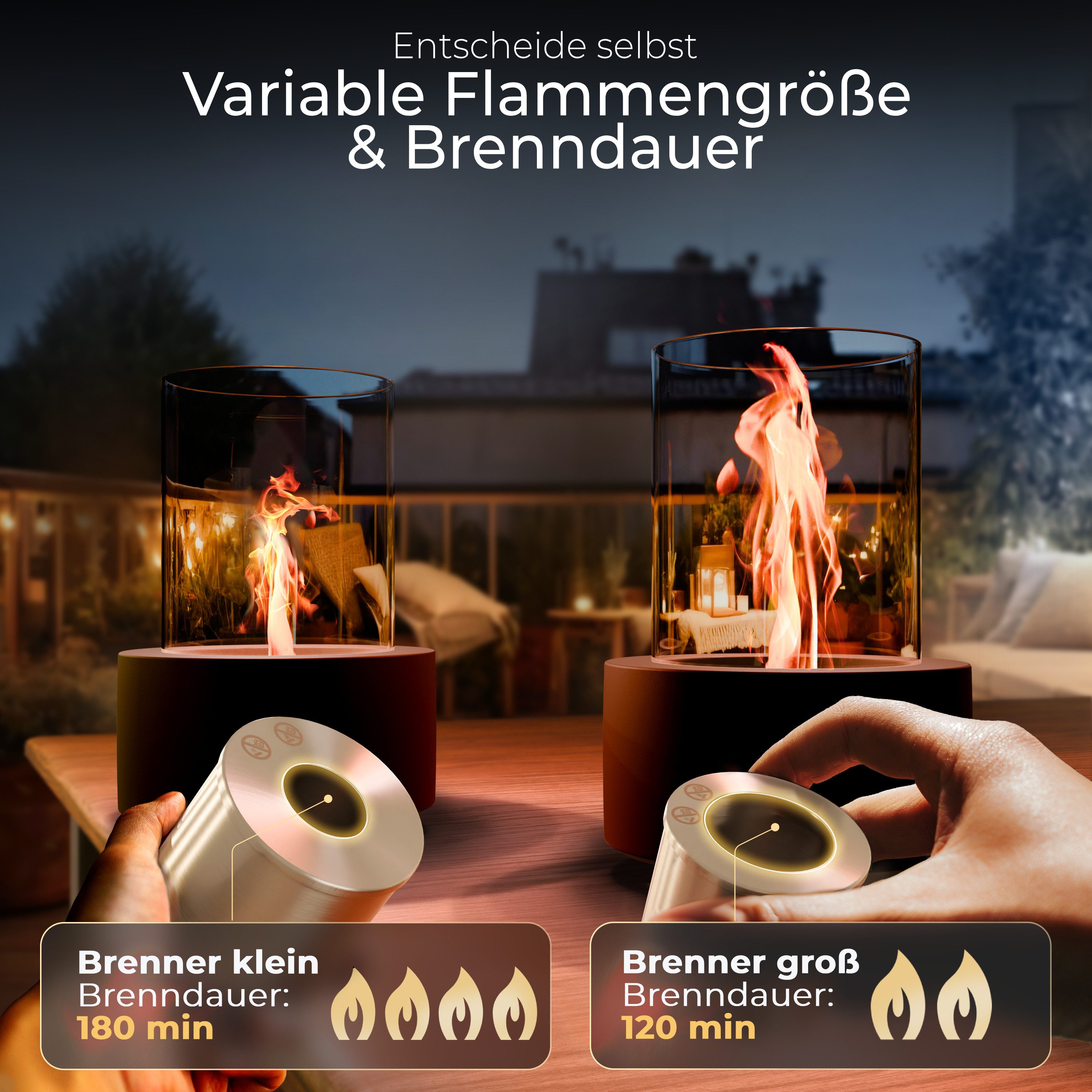 FIRELL Tischfeuer Ethanol Tischkamin Indoor & Outdoor Echtfeuer-Dekokamin (aus massivem Beton, Komplett-Set), Verstellbare Flamme, 3,2 kg Beton, 3h Brenndauer – Bild 4 von 5