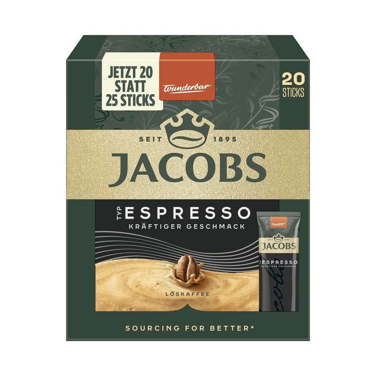 JACOBS Kaffee, Jacobs Espresso löslicher Kaffee 20 Sticks 1.8g pro Packung 36g