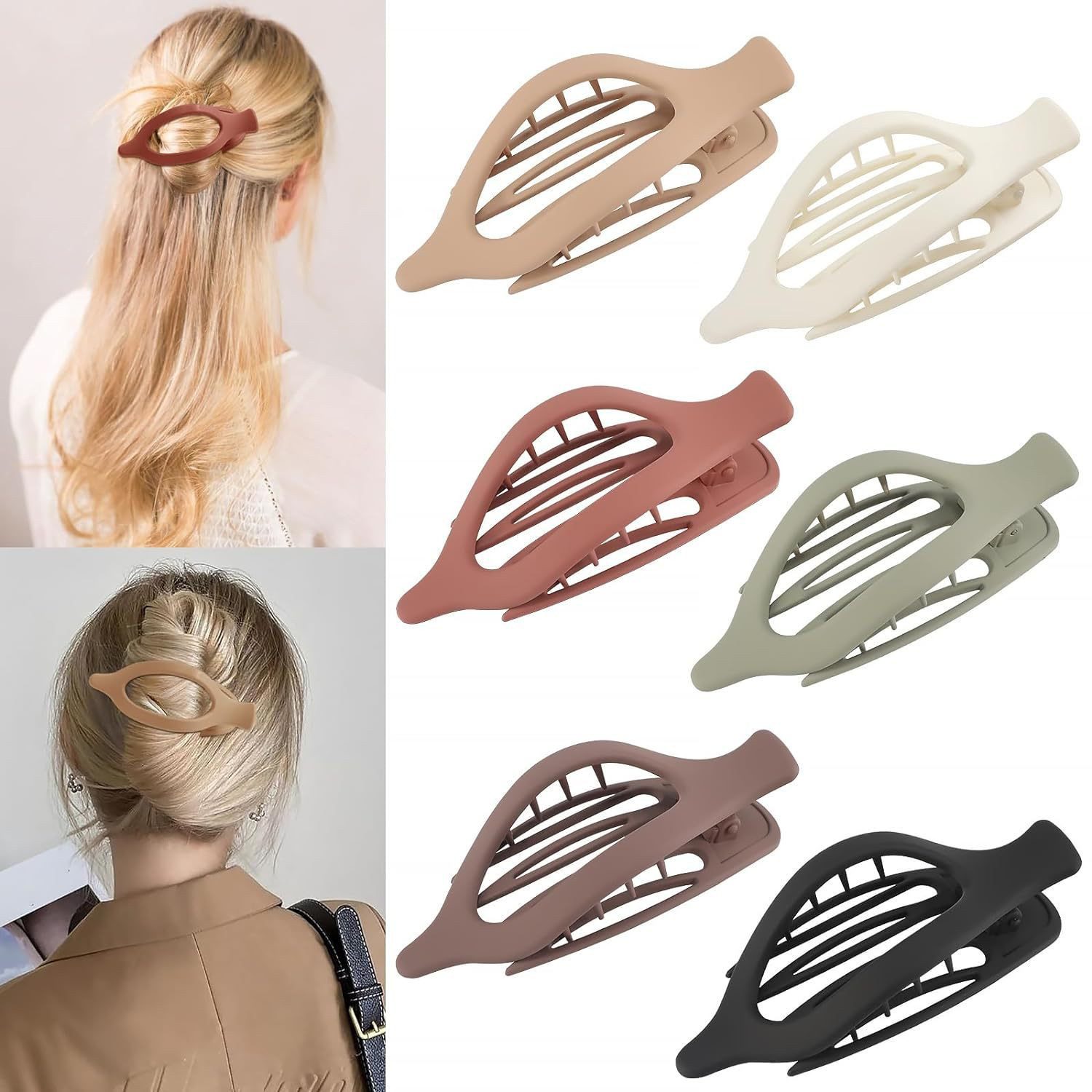 MOPUEA Haarspange Haarspangen Damen 6Stück leicht langlebig rutschfest französische Art, Einzelclip, kein unnötiges Zubehör, direkt einsatzbereit, 6 Farben für jeden Look, spart Zeit beim Kombinieren, Flach, druckfrei, rutschfest, kein Ziepen im Haar