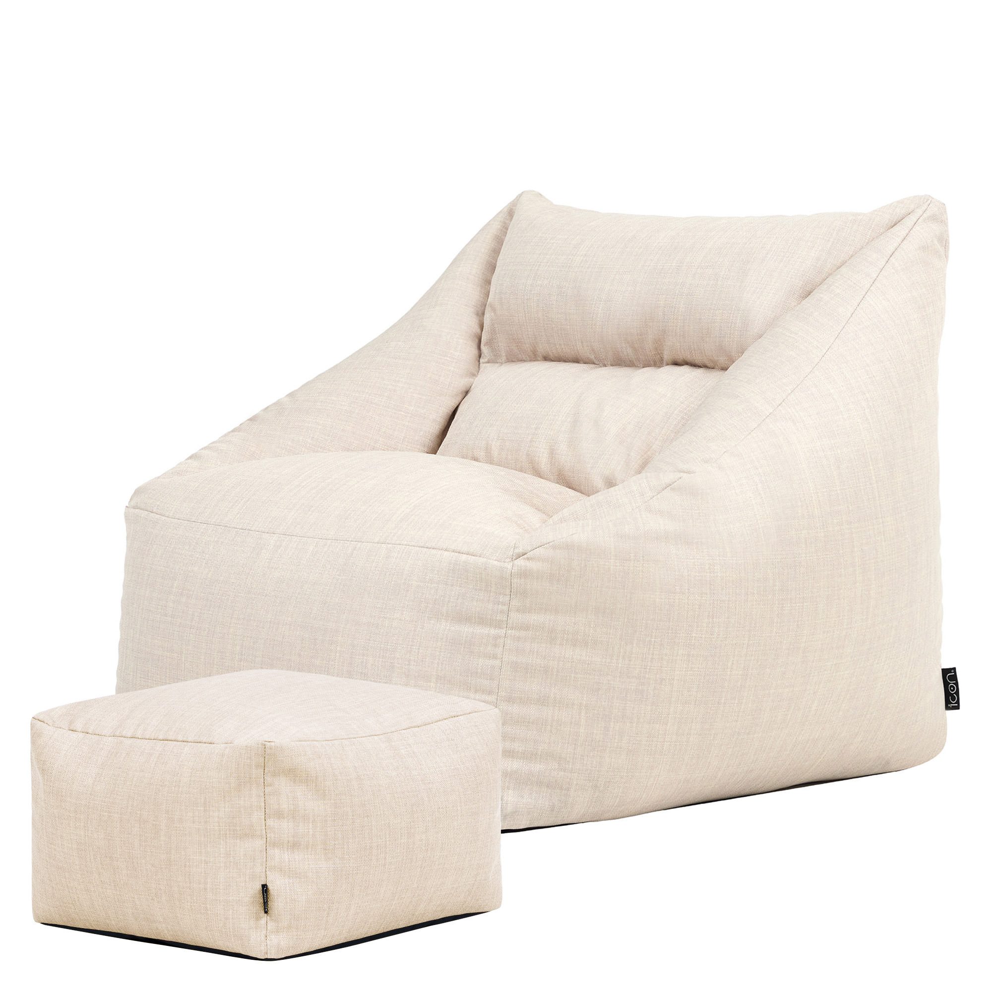 icon Sitzsack Sessel Outdoor mit Hocker „Natalia" (Spar-Set, 1 x Sitzsack-Sessel, 1 x Fußhocker), Sitzsack XXL, Made in Germany, für Erwachsene & Kinder, mit Füllung