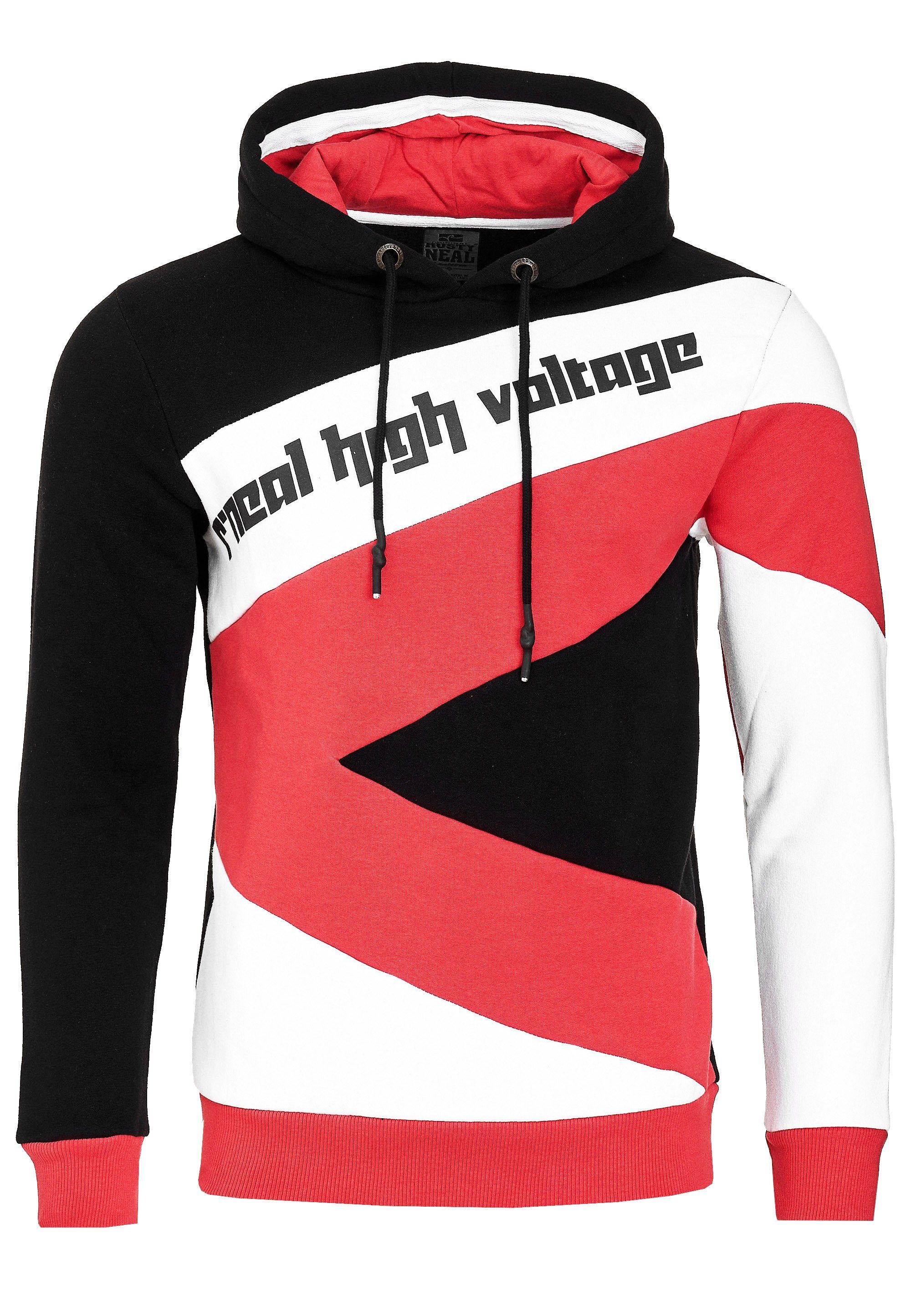Rusty Neal Kapuzensweatshirt in schwarz-rot Design sportlichem