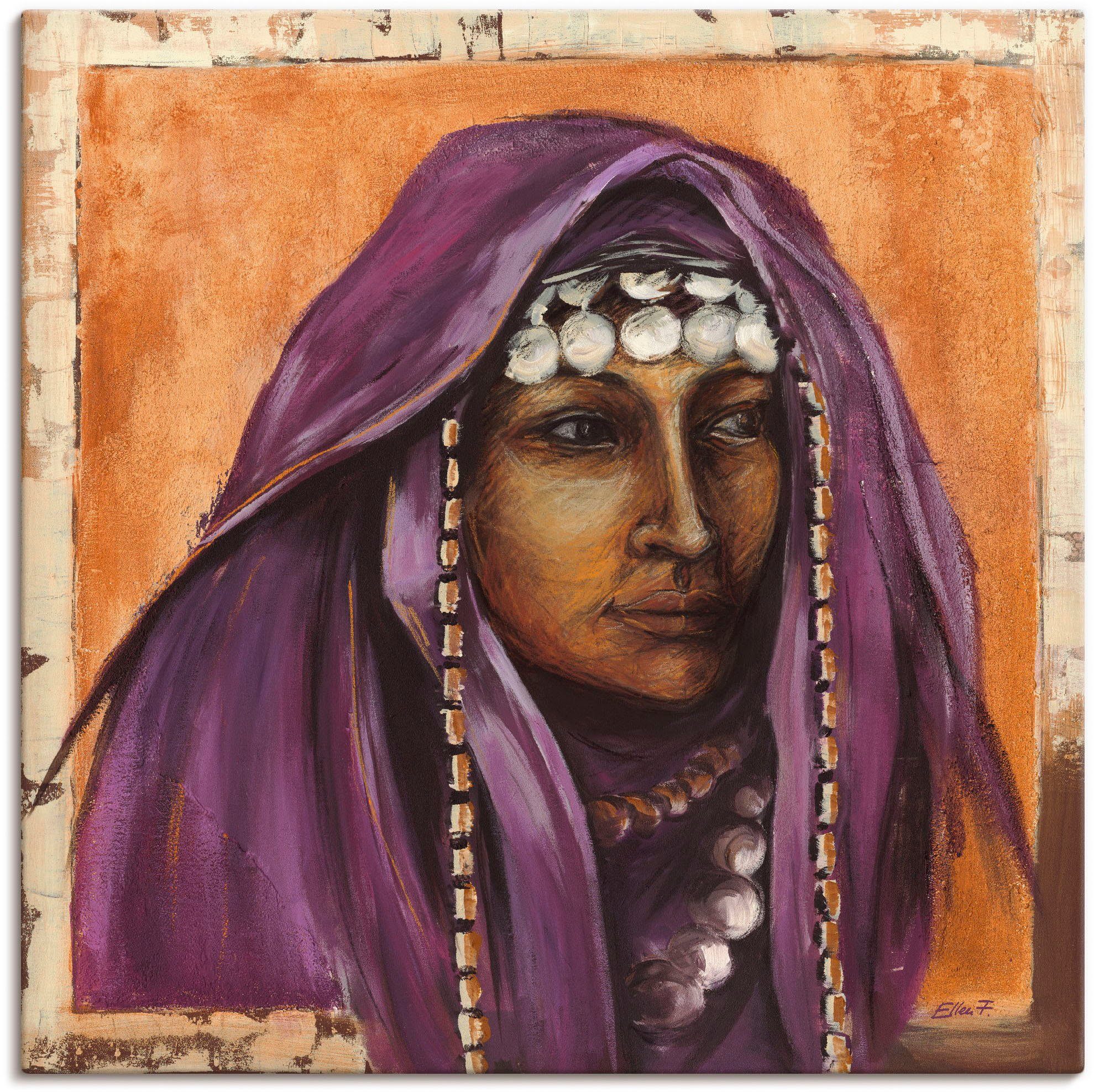 Tuch, (1 oder Wandaufkleber in Poster Alubild, Größen II Beduinin St), als Wandbild auberginefarbenem mit Frau Artland Leinwandbild, versch.