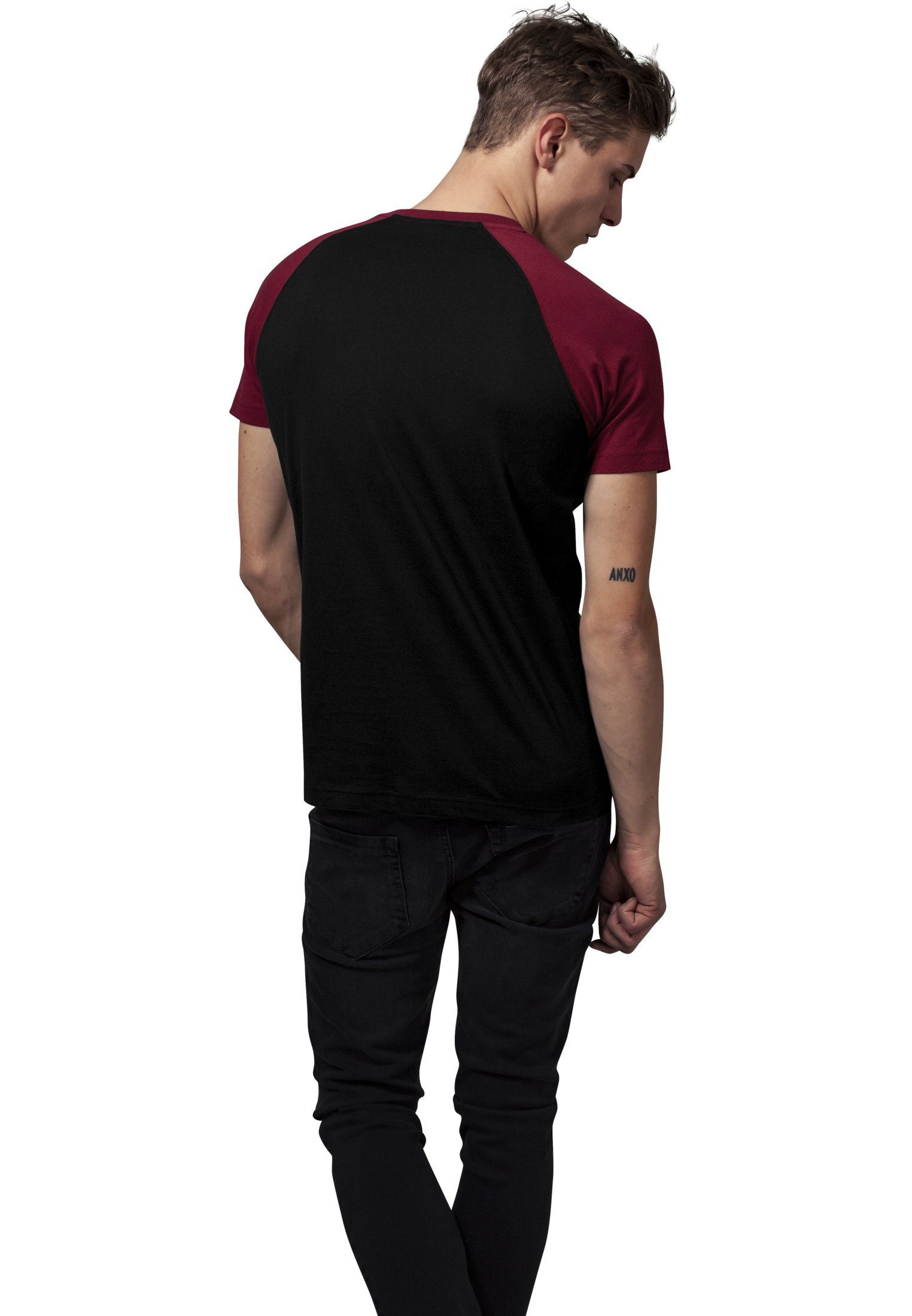 Herren (1-tlg) T-Shirt Tee Raglan black/burgundy URBAN CLASSICS Contrast