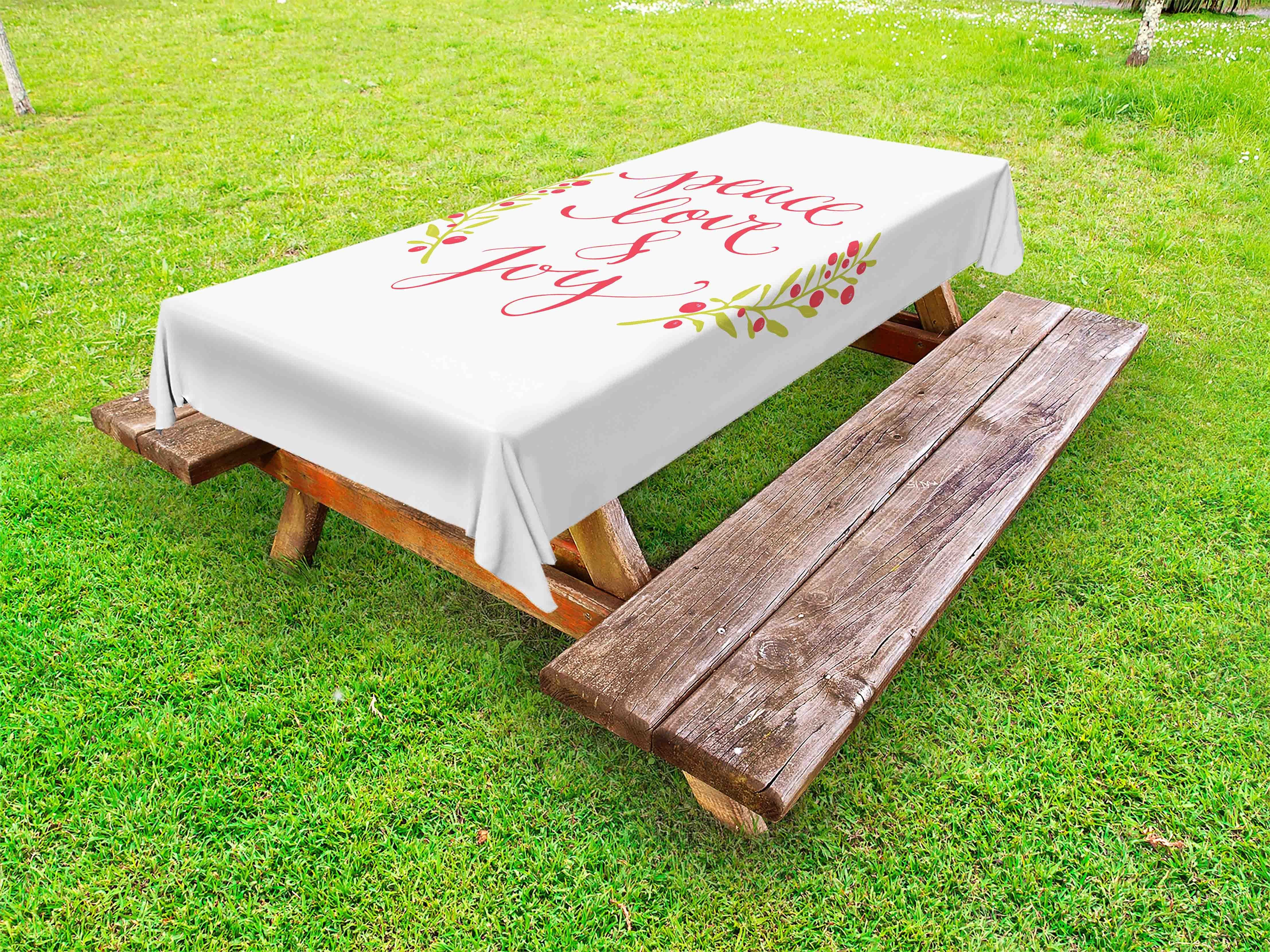 Abakuhaus Tischdecke dekorative waschbare Picknick-Tischdecke, Zitat Peace Love Joy Beeren