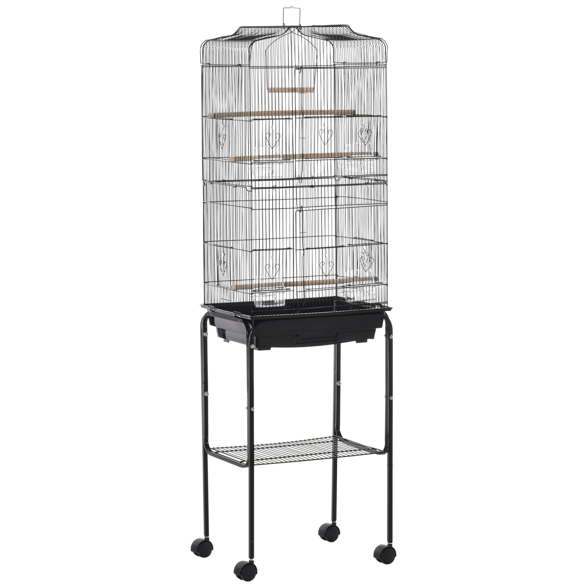 PawHut Vogelkäfig 60x41x41 Cm – Mit 2 Sitzstangen, 3 Türen & Abnehmbarem Tablett – Ideal Für Wellensittiche & Kanarienvögel