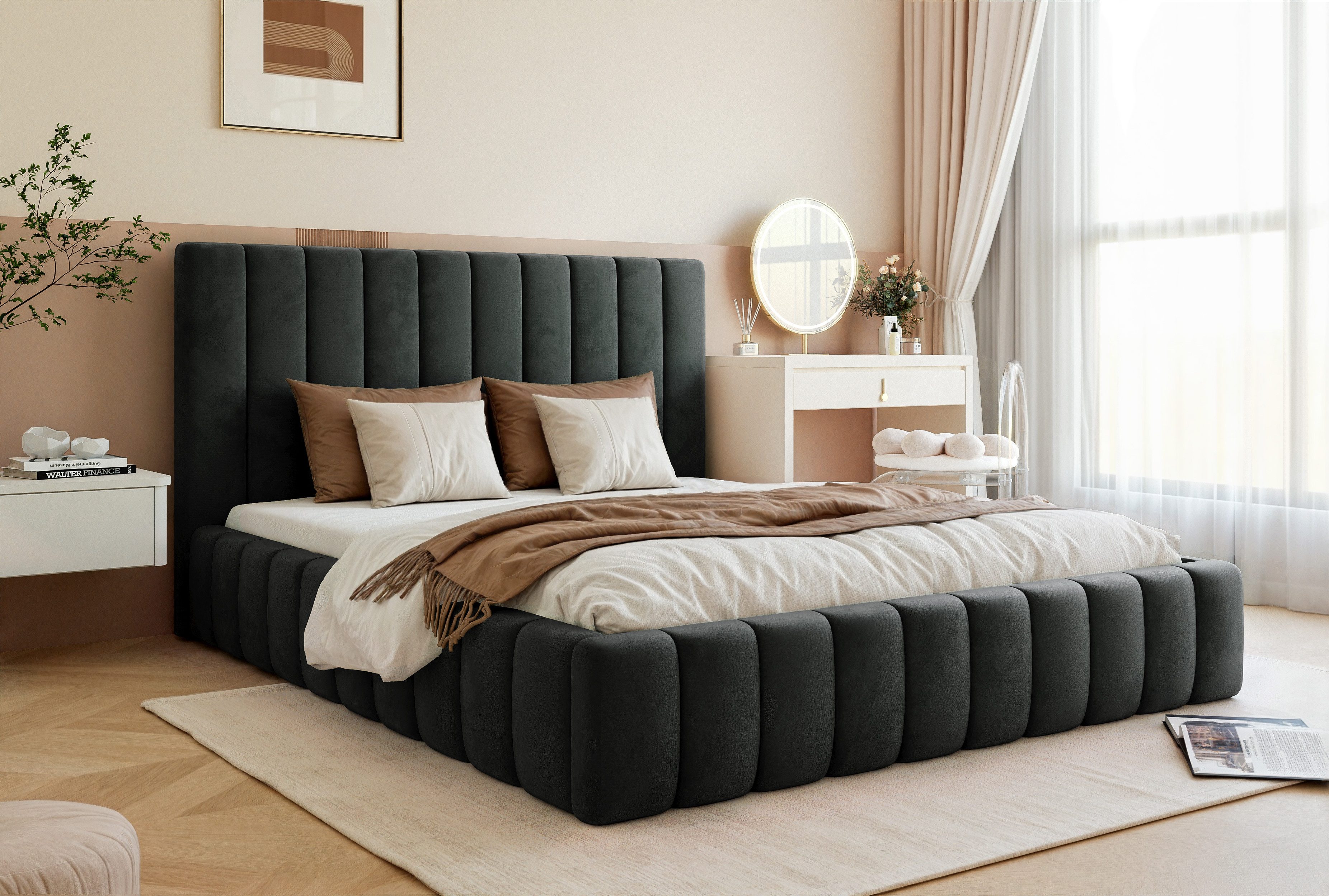 Goldstoff Polsterbett Luxuriöses Schlafzimmerbett mit elegantem günstig online kaufen
