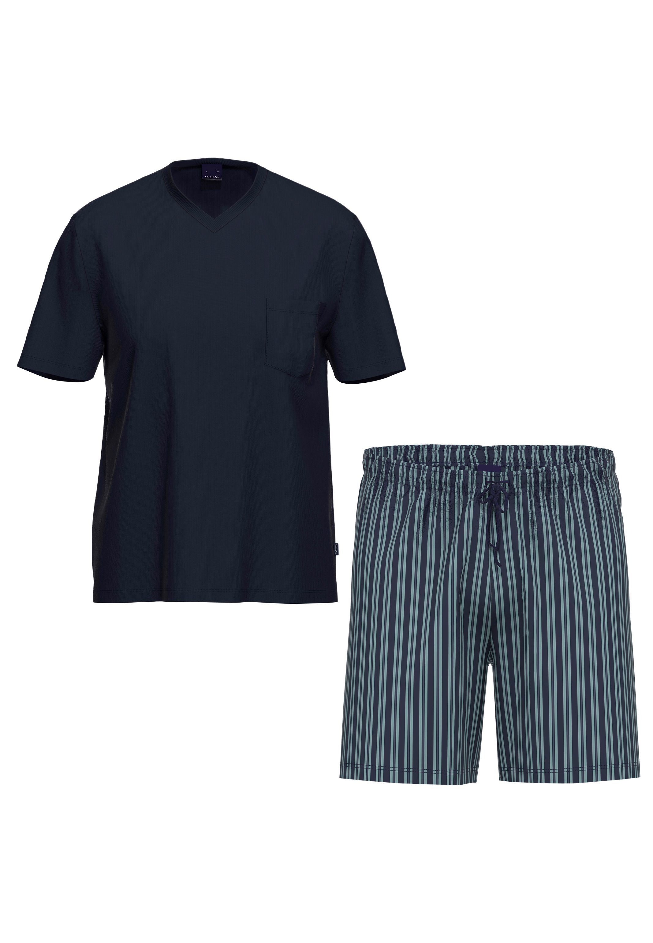 tlg) Organic Set aus und Shirt Pyjama - Schlafanzug kurzer Baumwolle Blau 2 - gestreift (Set, Kurzarm Cotton Ammann Hose