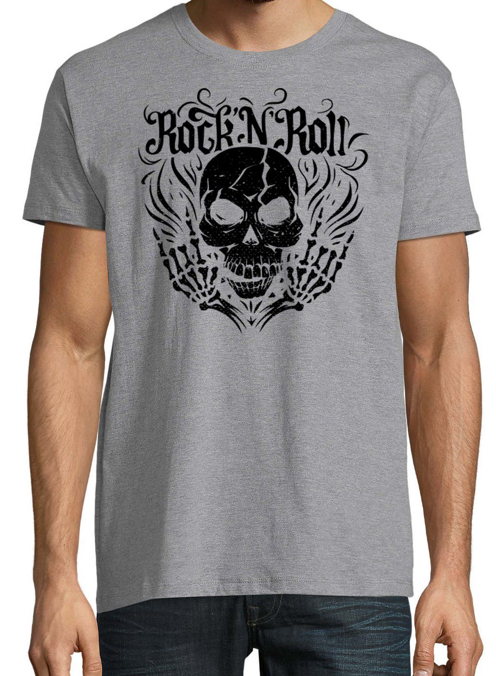 Youth Designz Herren im T-Shirt and Frontdruck Fun-Look Rock Skull Trendigem Grau T-Shirt mit Roll