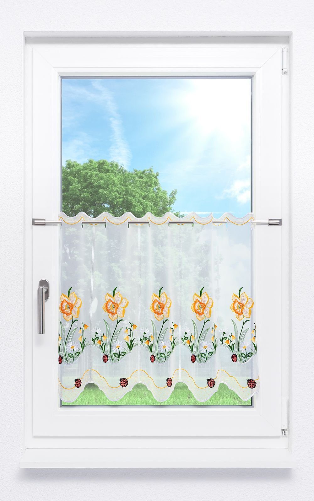Plauener Spitze® Scheibengardine Osterglocke (1 St), transparent, HxB 55x48cm