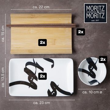 Moritz & Moritz Tafelservice Moritz & Moritz Gourmet - Sushi Set 10 teilig Pinselschrift schwarz (8-tlg), 2 Personen, Porzellan, Geschirrset für 2 Personen