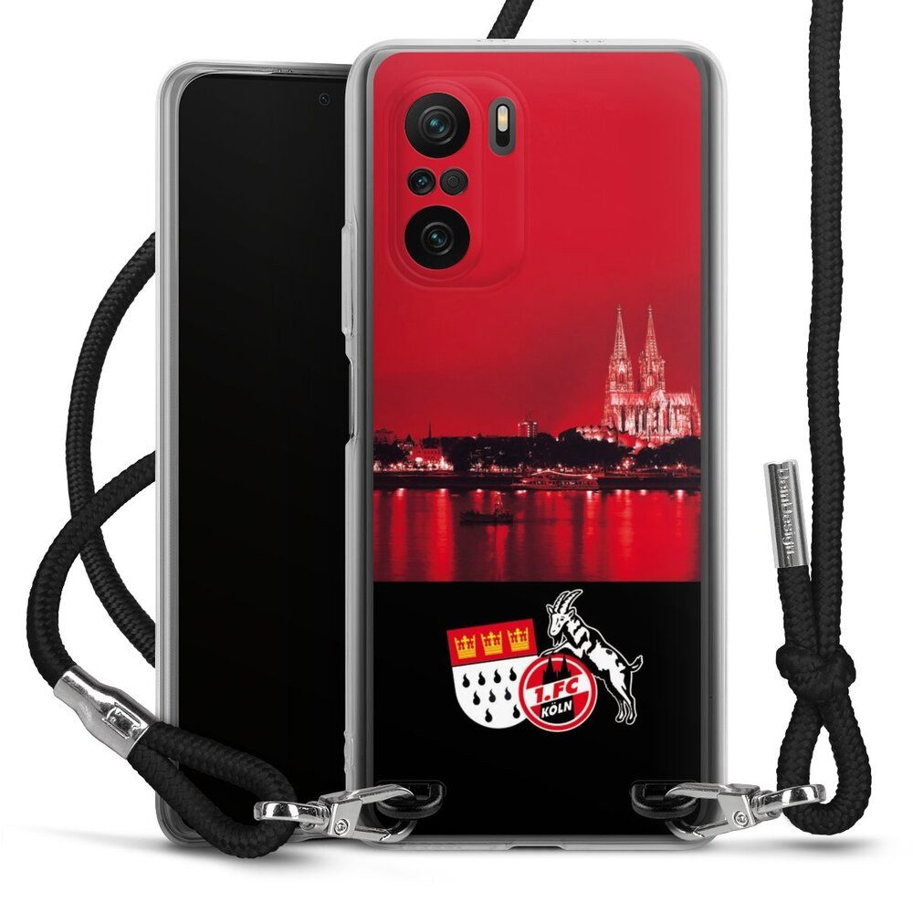 DeinDesign Handyhülle Skyline 1. FC Köln Offizielles Lizenzprodukt Skyline Köln Rot, Xiaomi Poco F3 Handykette Hülle mit Band Case zum Umhängen