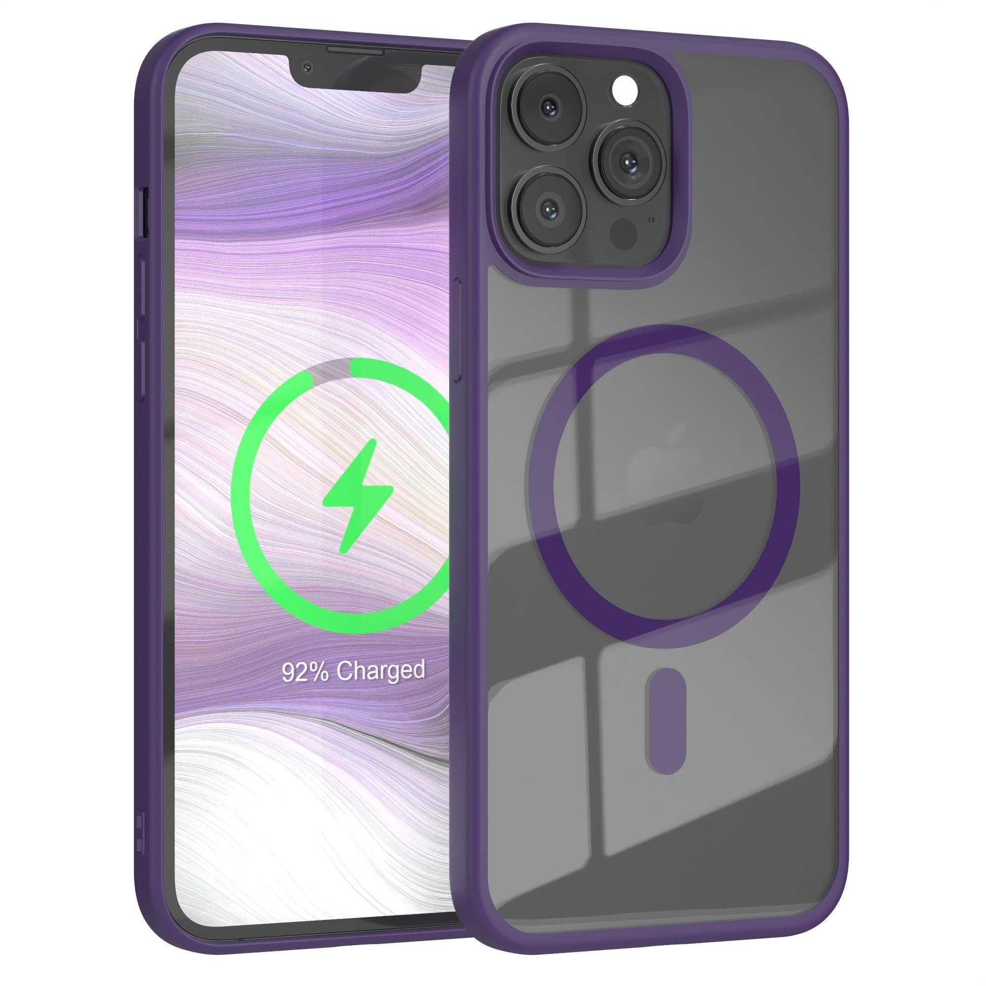 EAZY CASE Handyhülle Transparente Hülle mit MagSafe iPhone 13 Pro Max 6,7 Zoll, Hülle mit Kameraschutz, Smart Case kompatibel mit Magsafe, Violett