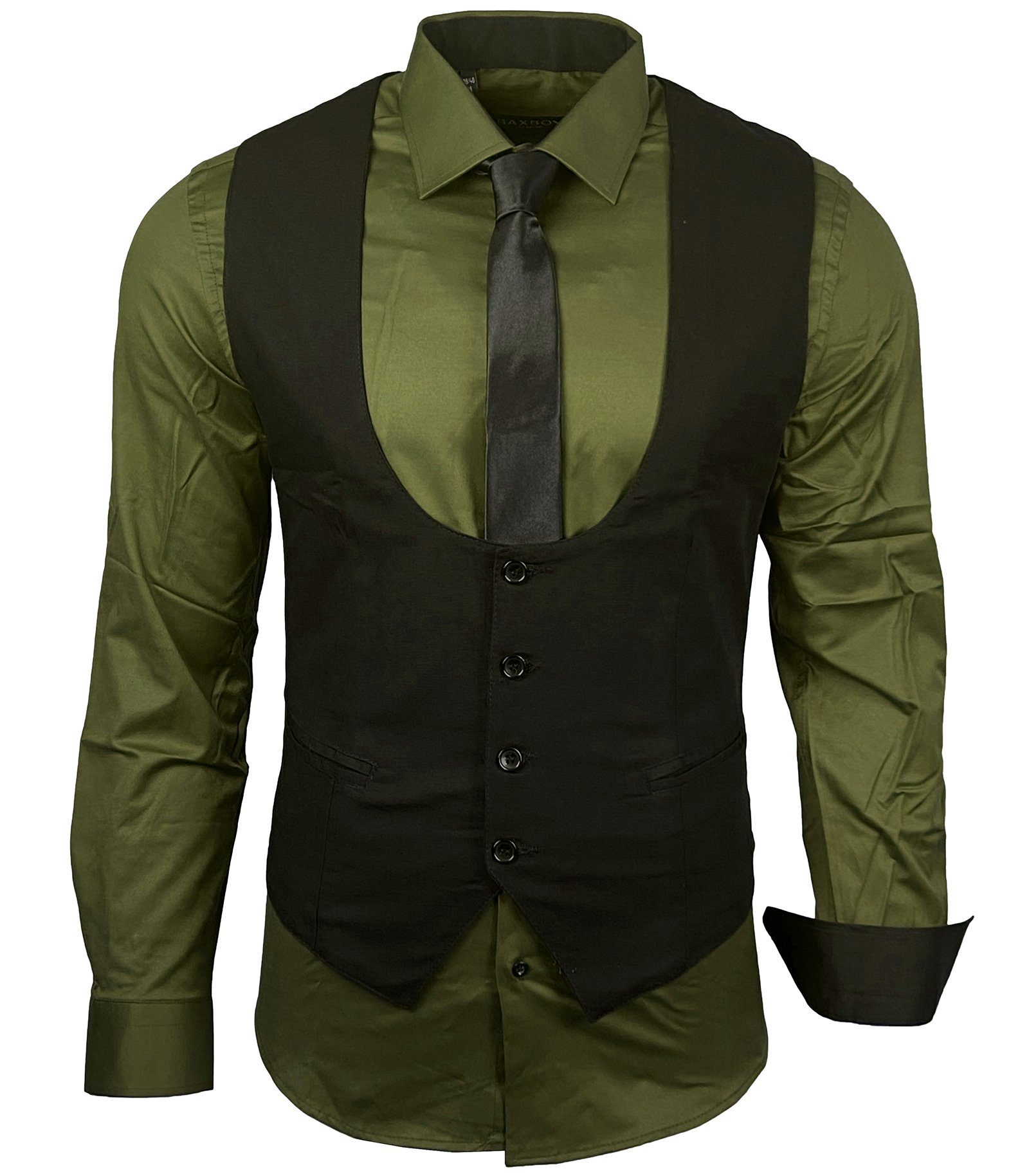 Baxboy Langarmhemd Baxboy Hemd/Weste/Krawatte Set Business Herrenanzug-Set HWKR B-101