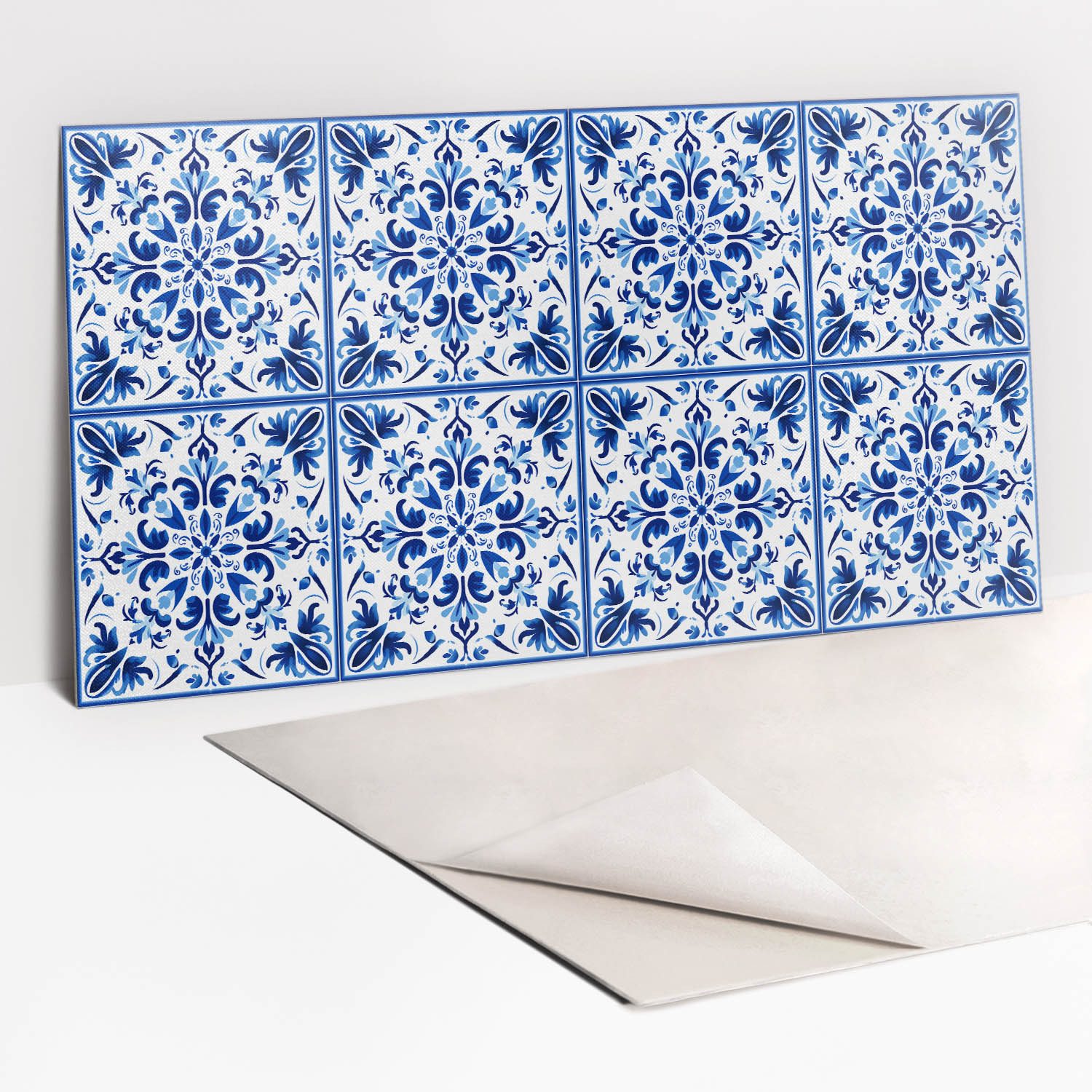 Tulup Wandpaneel Küchenrückwand Blaues Ornament 100x50cm Vinylfliesen Selbstklebend, (1-tlg)