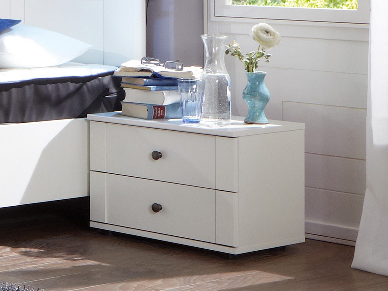 Nachtschrank in WEISS mit 2 Schubladen