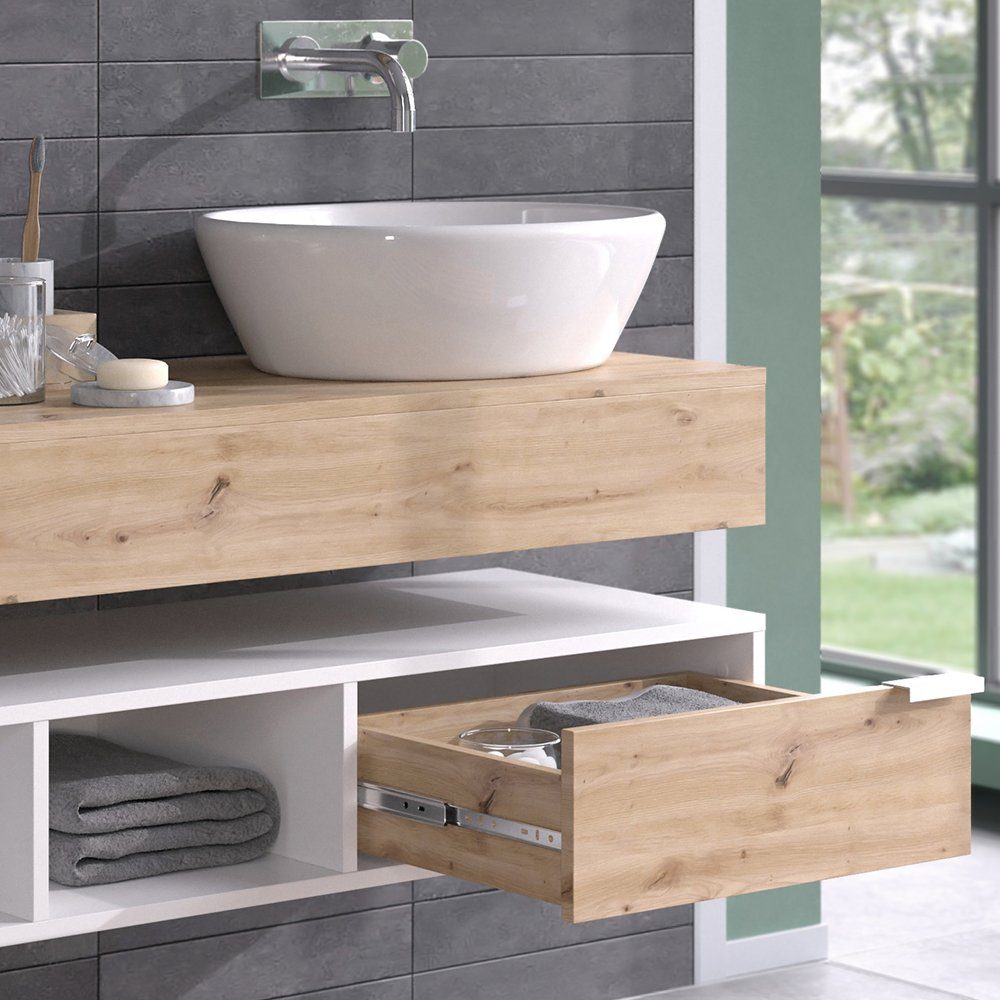 Vicco Waschbeckenunterschrank Henri, Weiß/Artisan-Eiche, 100 x 15 cm mit Schublade