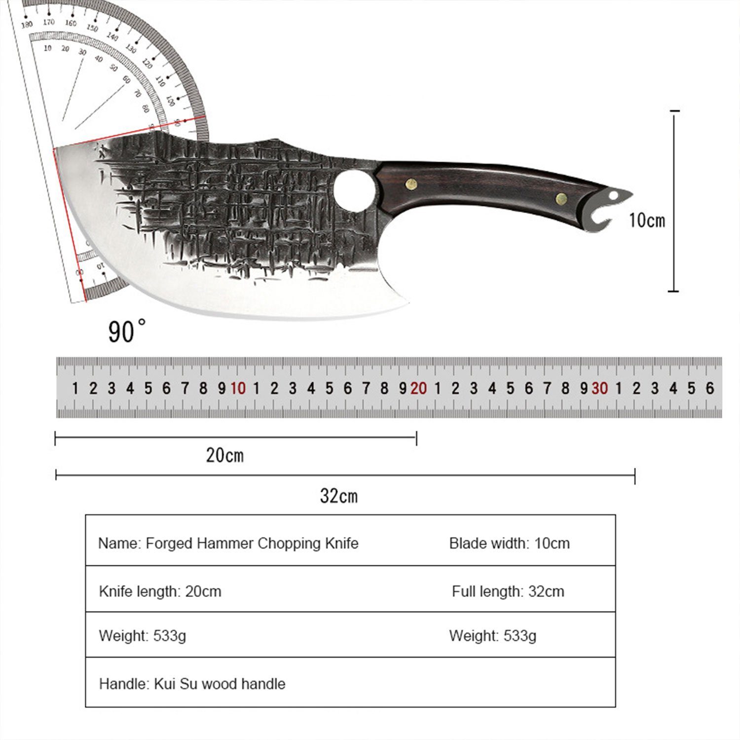 Muxel Hackmesser Metzgermesser Hackmesser Fleischerbeil schwer mit gebogener extradicke, handlich