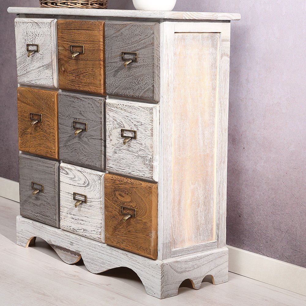 Schrank Sideboard Anrichte (Stück), Shabby inkl. Schubladen, Hochkommode Anrichte Paulownienholz Kommode Highboard 9 Mucola