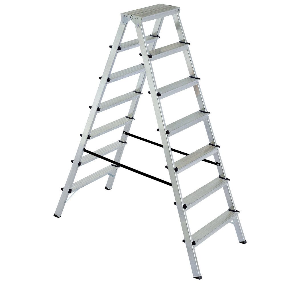 BRB-Lagertechnik Doppelleiter Doppelleiter/Bockleiter 2x7 Stufen, max. Arbeitshöhe 3515 mm, Doppelleiter/Bockleiter aus Alu