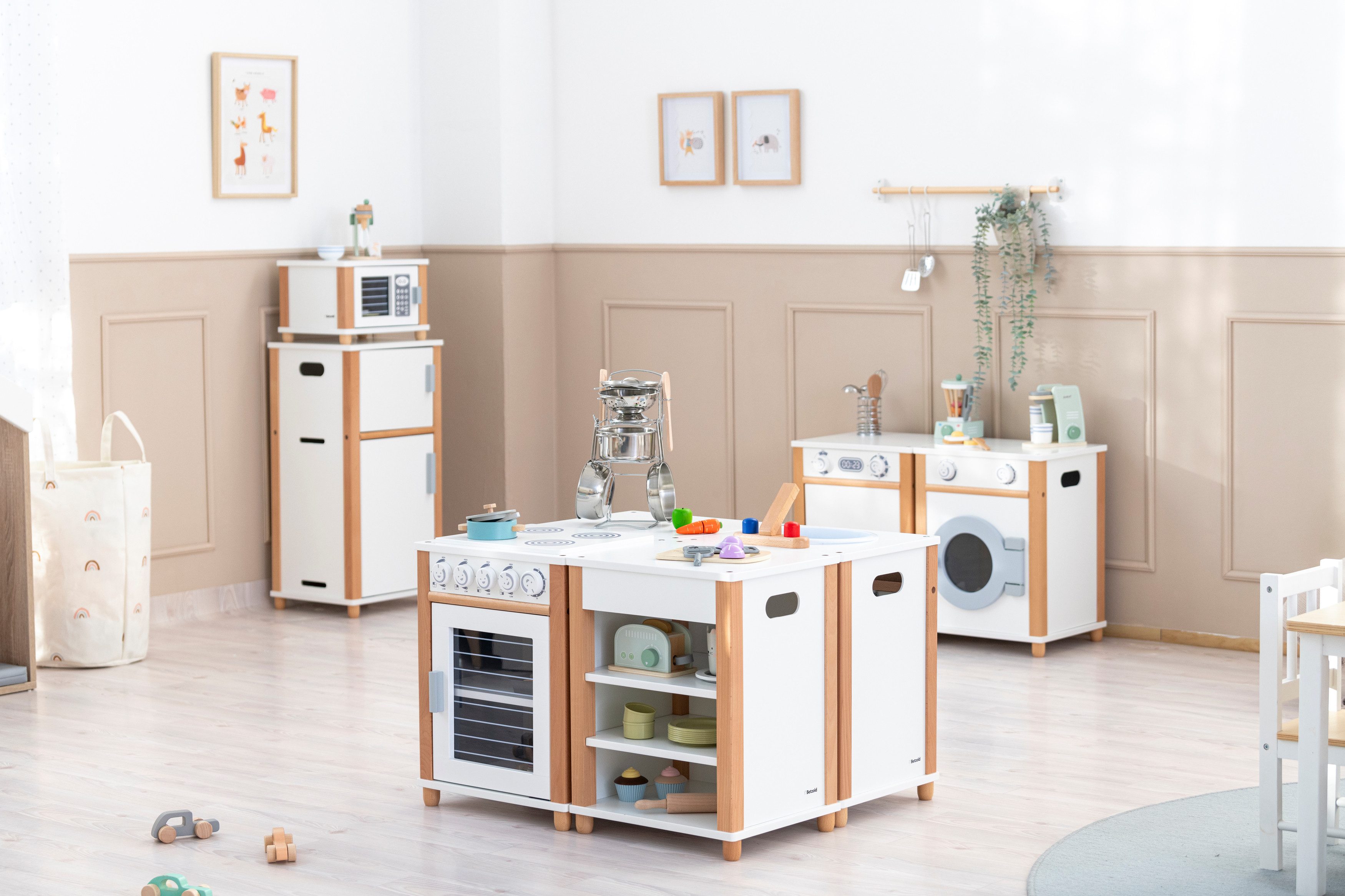 Betzold Kinder-Küchenset Kochinsel für Kinder – 4-tlg. Spielküche mit viel Stauraum