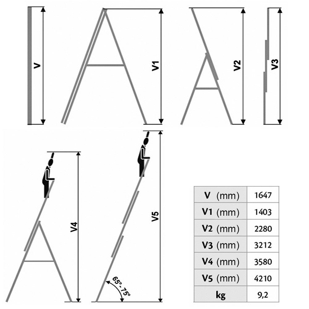 BRB-Lagertechnik Vielzweckleiter Aluminium-Vielzweck-Leiter mit 3x 6 Sprossen, Sehr stabile Profi-Leiter für vielseitige Anwendungen – Bild 5 von 5
