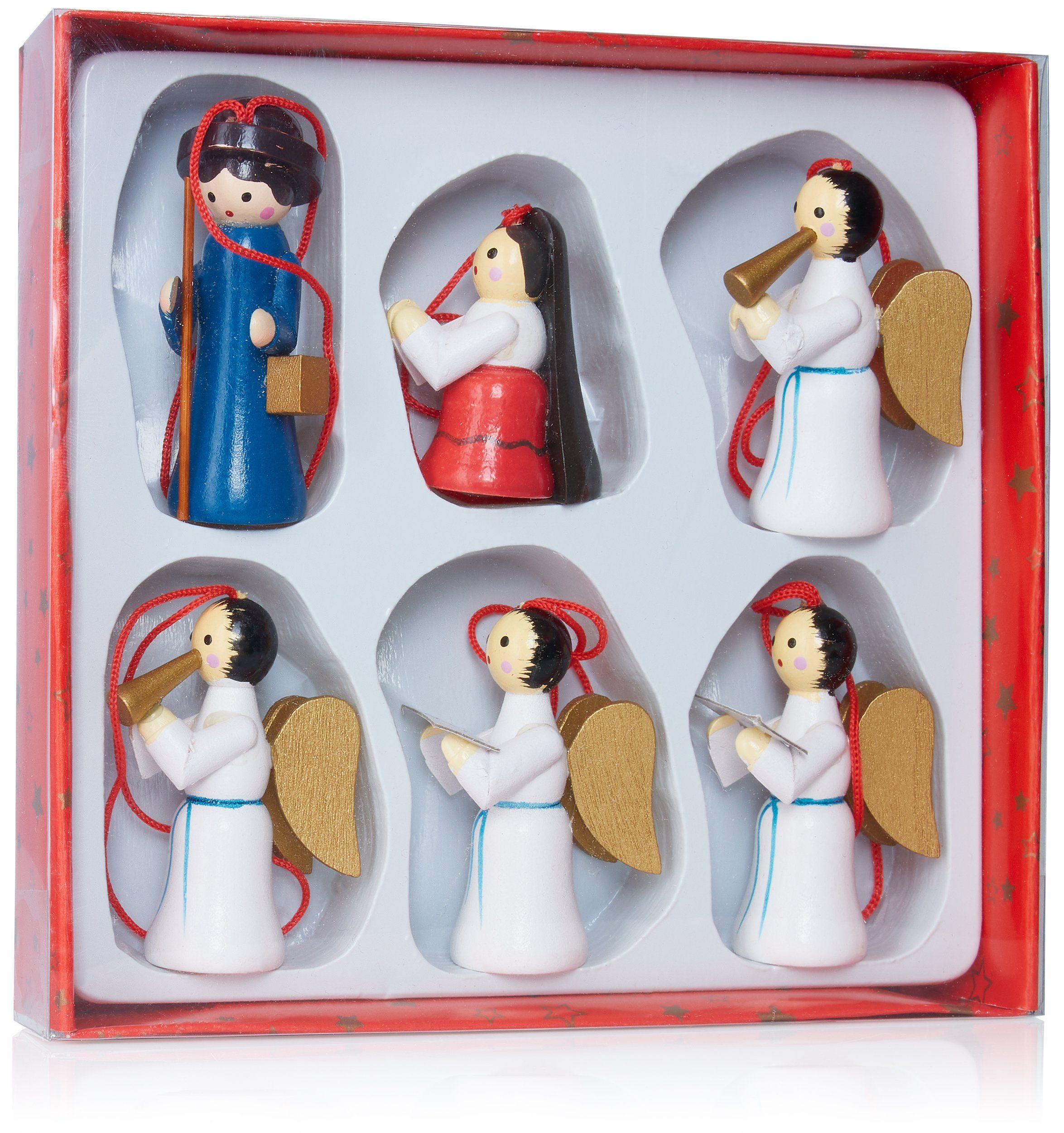 BRUBAKER Christbaumschmuck Weihnachtsanhänger Set Maria und Joseph (6-tlg), 6 cm hohe handbemalte Christbaum Anhänger, aus Holz – Bild 3 von 3