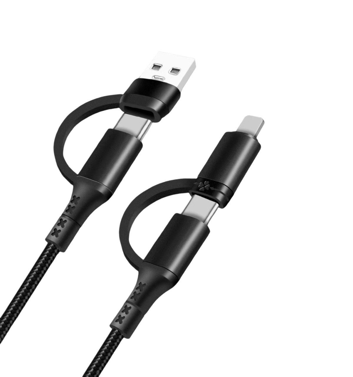 Ventarent 4 in 1 USB / USB C Cable Lightning USB-C USB-A Smartphone-Kabel, Lightning, USB Typ A, USB-C, USB-C, Lightning, 8Pin, USB Typ A (120 cm), USB, Lightning, USB-C, fast charging