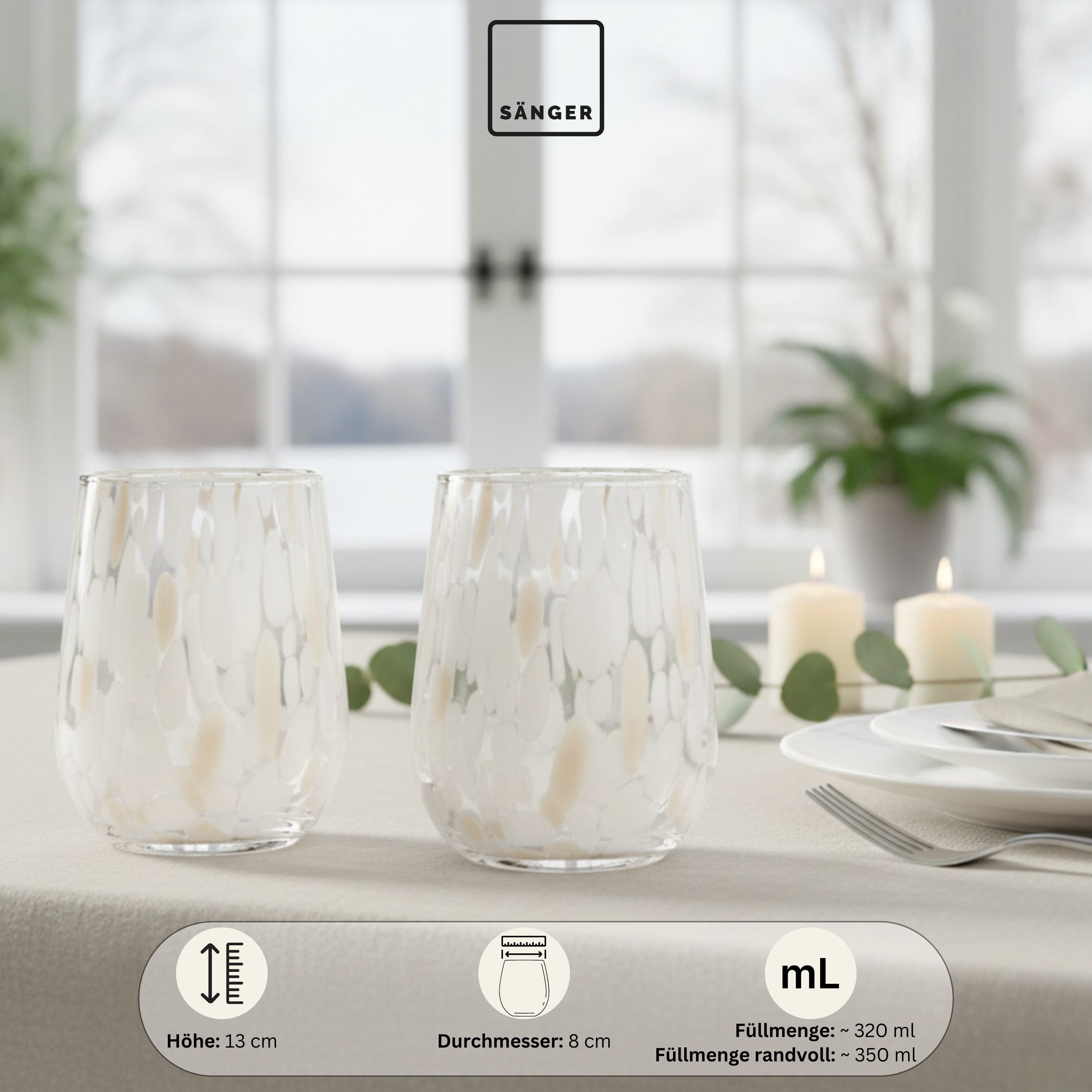 SÄNGER Gläser-Set Curacao, 4-tlg., Glas, 4x Trinkgläser Curacao mit Punkten, Füllmenge 320ml, mehrfarbig