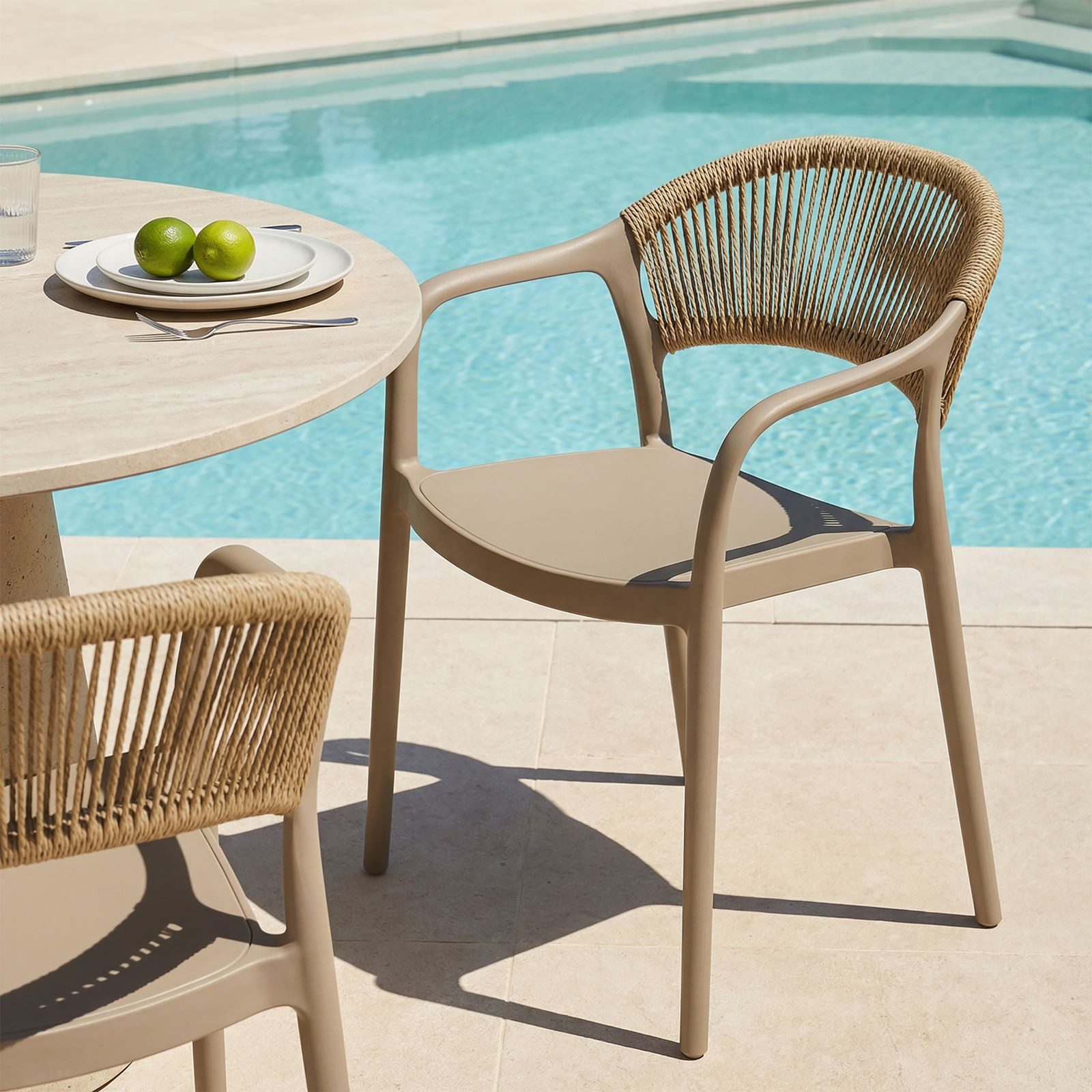 IDIMEX Gartenstuhl NARCISO (6 St), moderne Terrassenstühle 6er Set & Rope-Detail wetterfest champagner