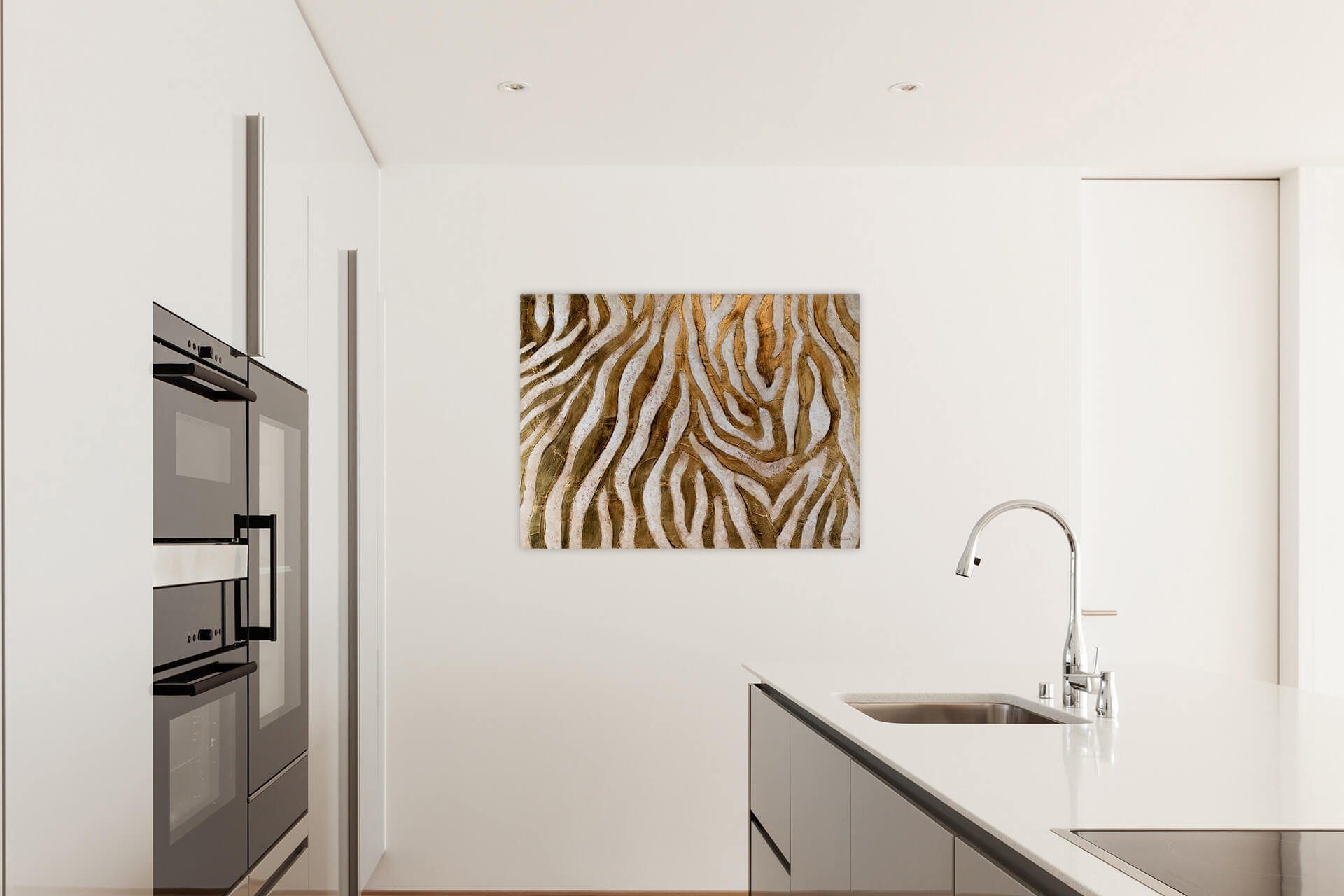 KUNSTLOFT Gemälde Golden HANDGEMALT 100% Wandbild Leinwandbild Wohnzimmer 100x75 Zebra cm