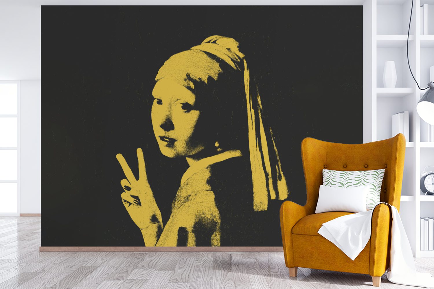 - bedruckt, Wallpaper Perlenohrring Tapete mit Gelb Vinyl St), Kinderzimmer, - Matt, Schwarz, für Fototapete Schlafzimmer, Mädchen (6 Wohnzimmer, MuchoWow