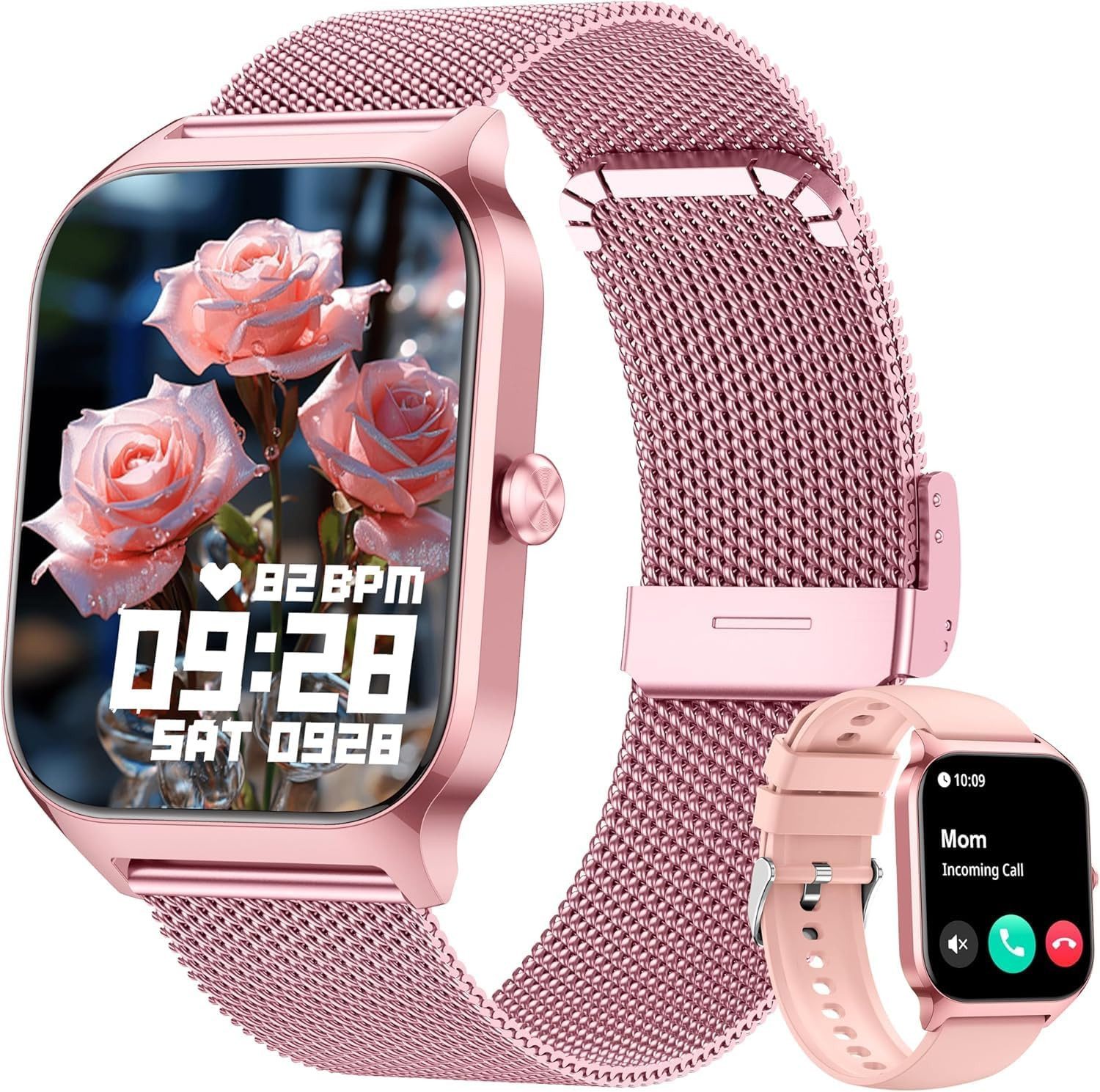 Zevelora Damen's Telefonfunktion IP68 wasserdicht Fitness Tracker Smartwatch (1,83 Zoll, Android/iOS), mit Menstruationszyklus Herzfrequenz Schlafmonitor SpO2 Schrittzähler